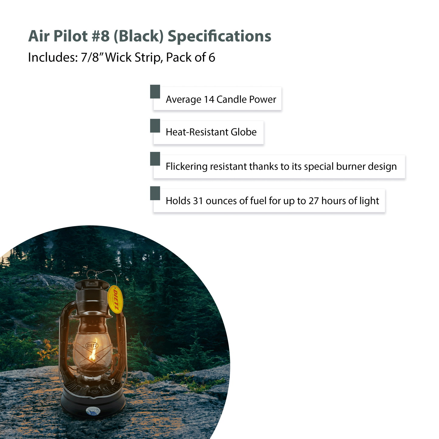Light Of Mine - Dietz #08 Air Pilot Black Oil Lantern with Replacement Wick Strips (Black)