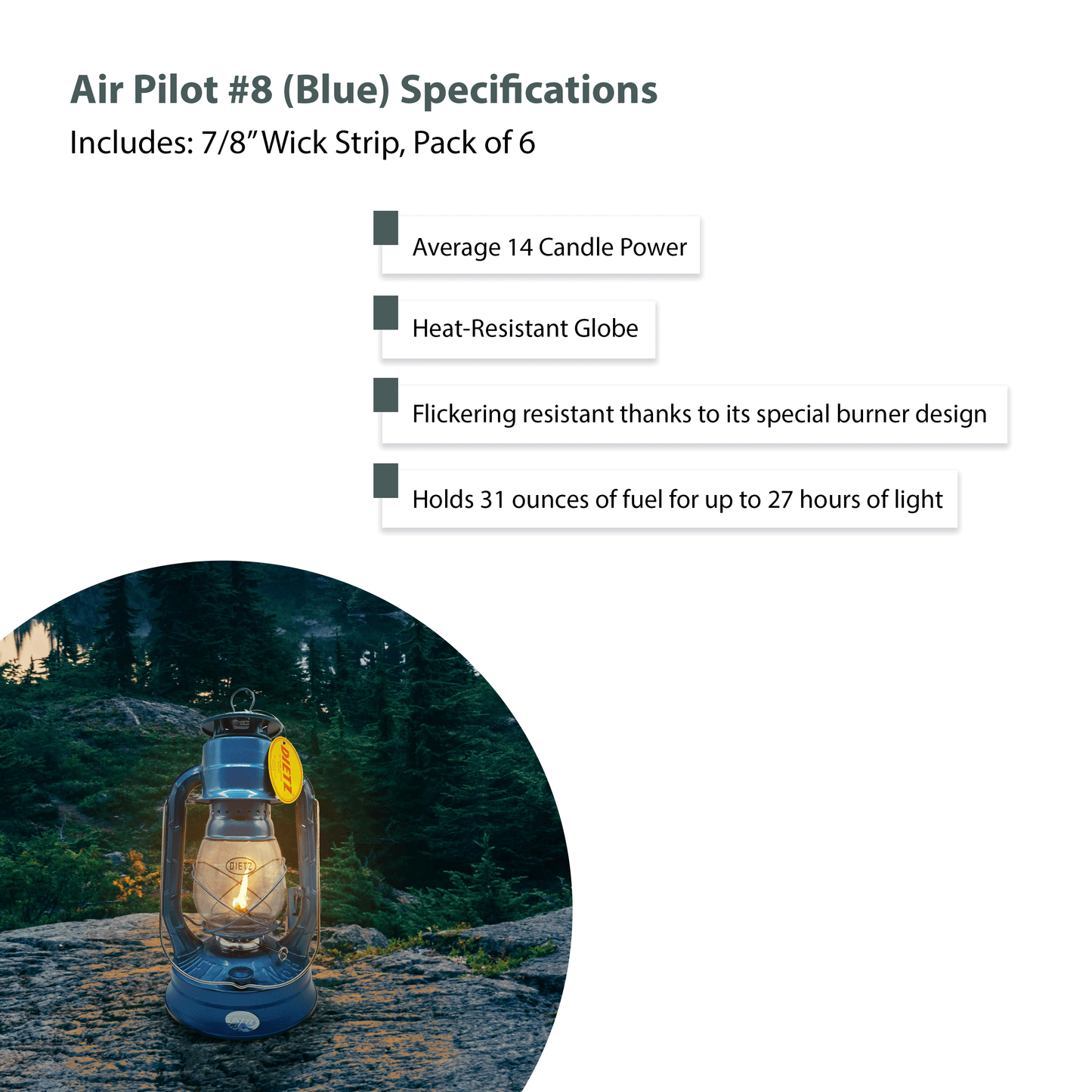Light Of Mine - Dietz #08 Air Pilot Blue Oil Lantern with Replacement Wick Strips (Blue)