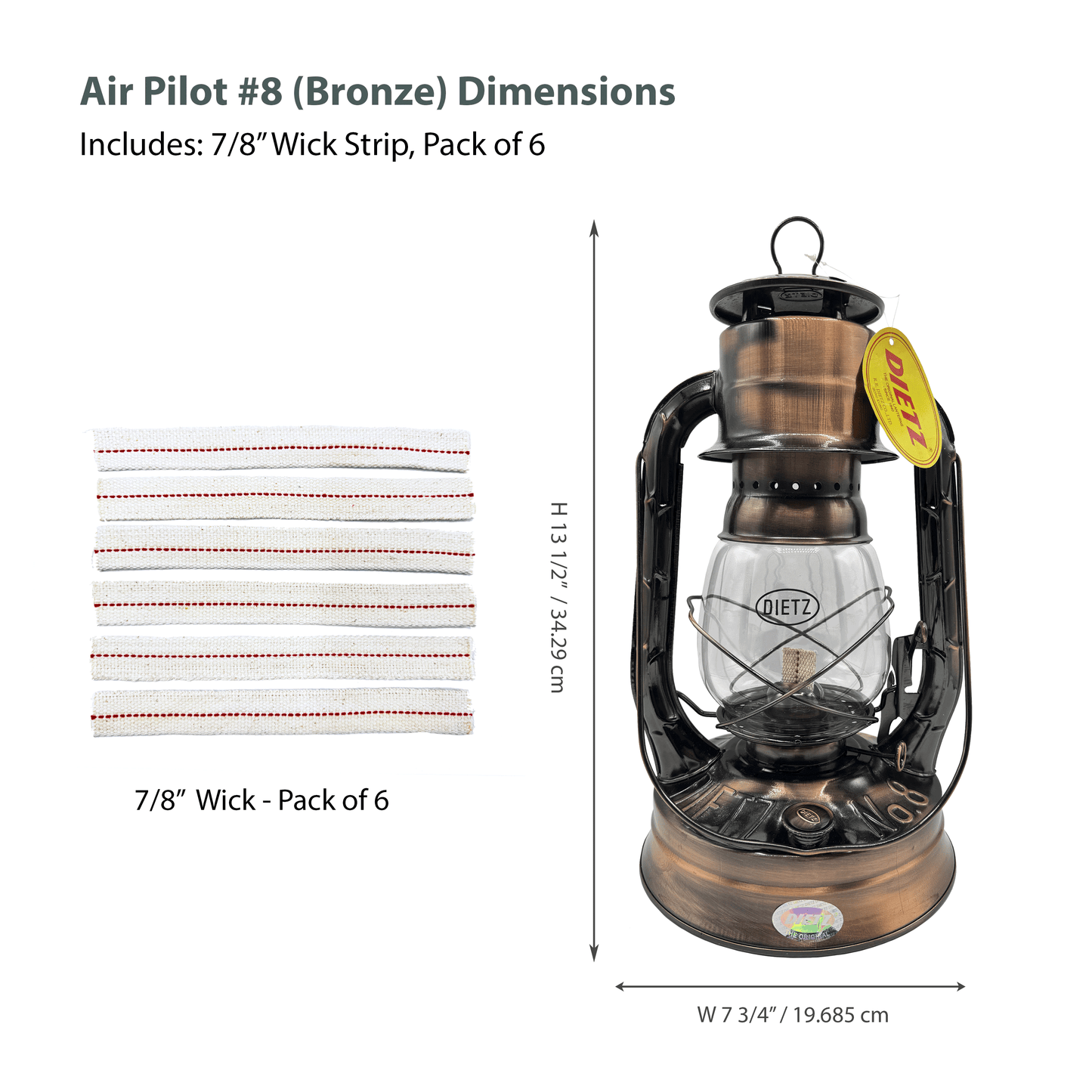 Light Of Mine - Dietz #08 Air Pilot Bronze Oil Lantern with Replacement Wick Strips (Bronze)