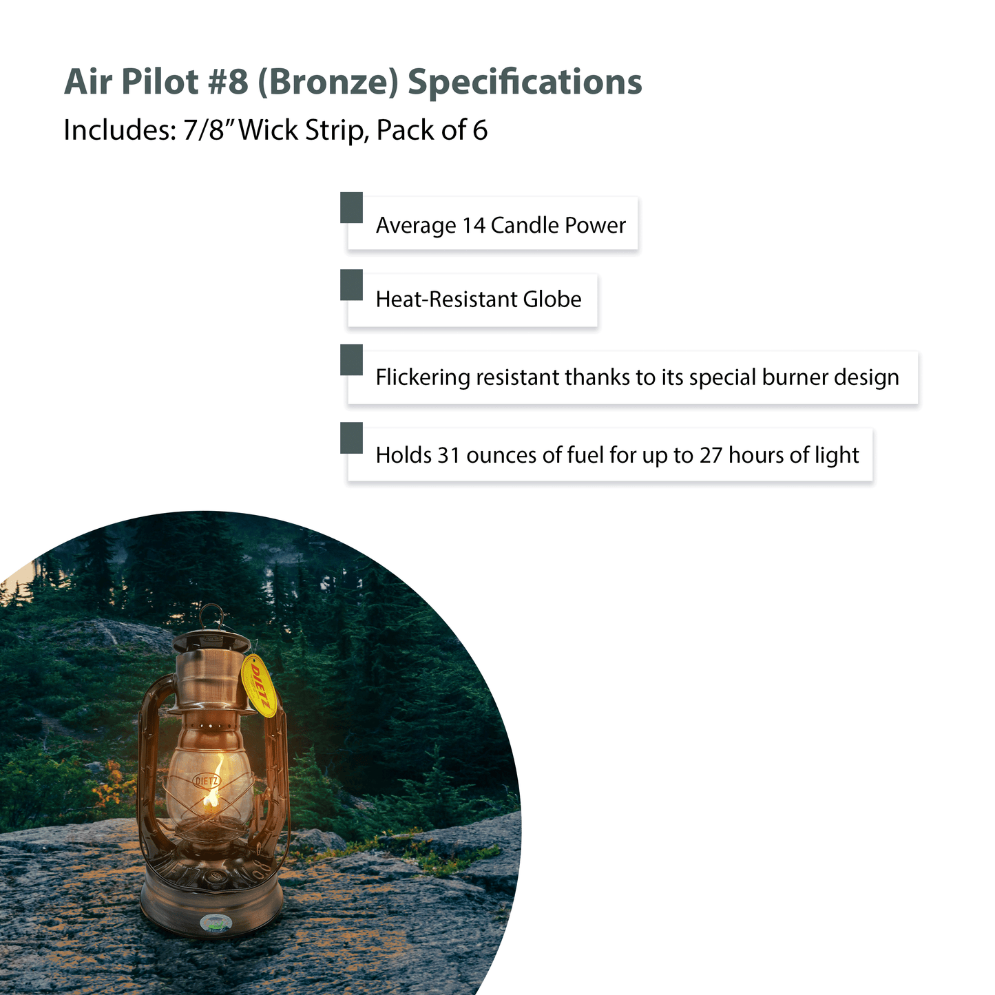 Light Of Mine - Dietz #08 Air Pilot Bronze Oil Lantern with Replacement Wick Strips (Bronze)