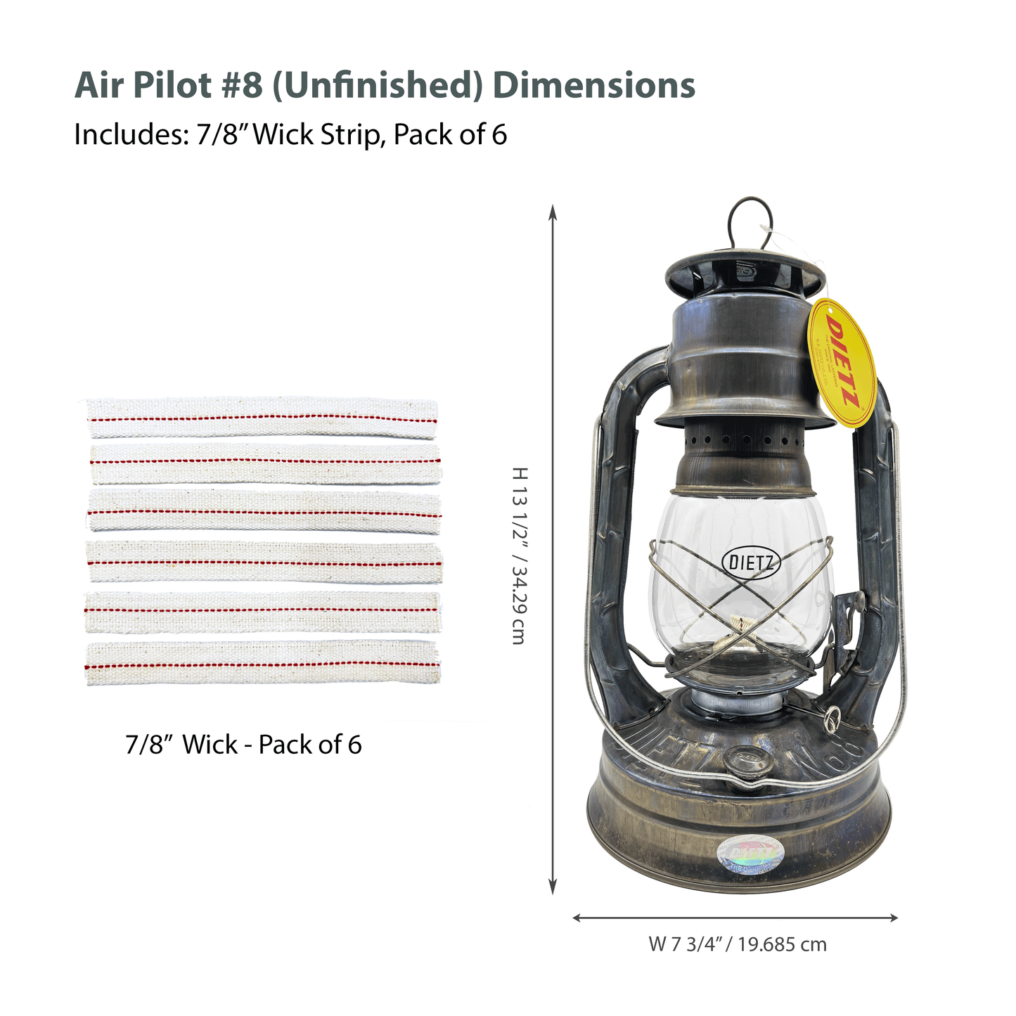 Light Of Mine - Dietz #08 Air Pilot Unfinished Oil Lantern with Replacement Wick Strips (Unfinished)