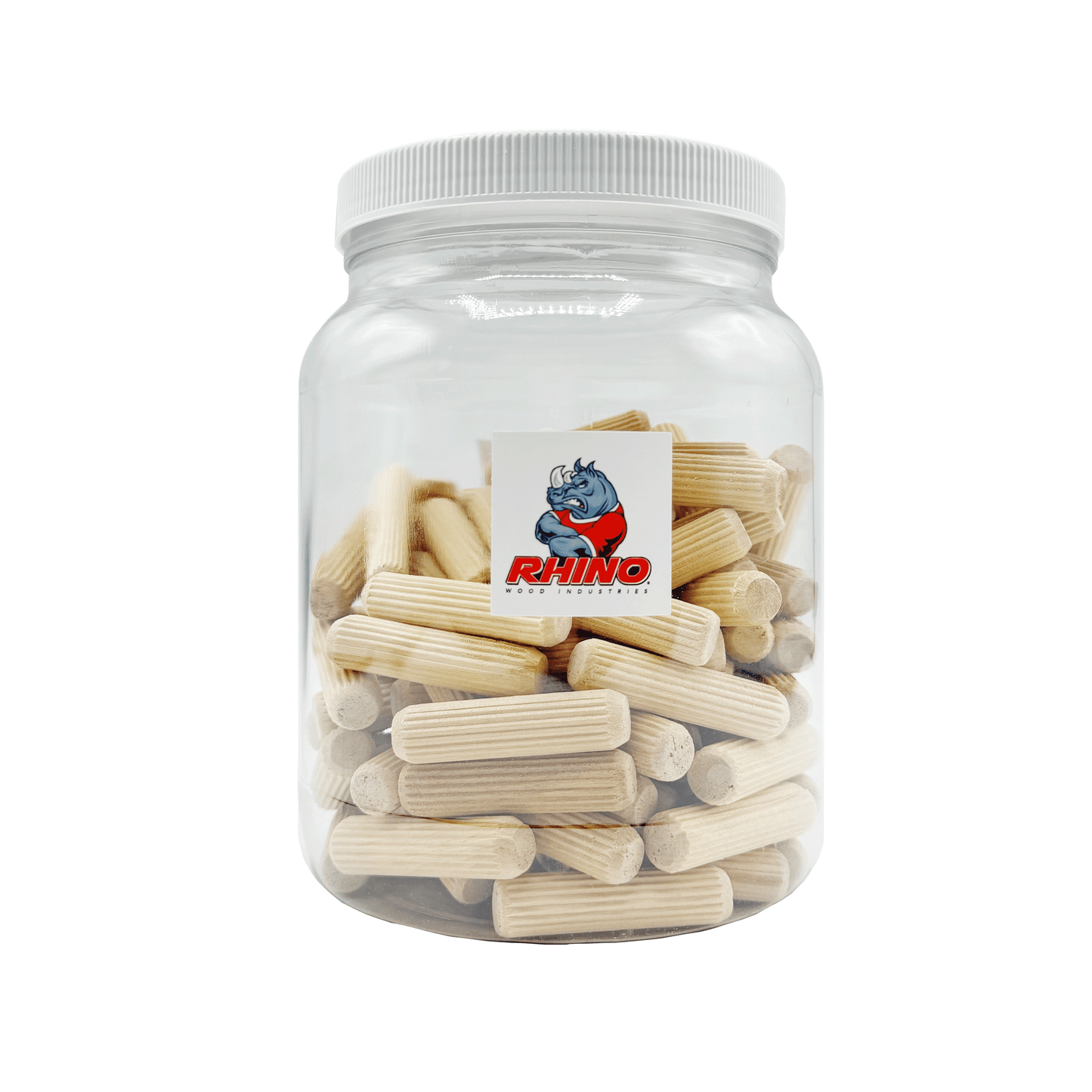Rhino Wood Industries - 1/2" x 2" - 100 Pack Wooden Dowel Pins in Plastic Jar - Kiln Dried, Fluted, and Beveled (1/2" x 2", 100pk, Jar)