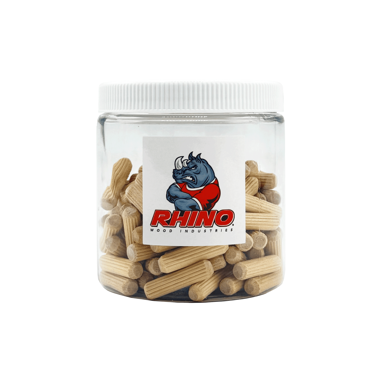 Rhino Wood Industries - 1/4" x 1" - 100 Pack Wooden Dowel Pins in Plastic Jar - Kiln Dried, Fluted, and Beveled (1/4" x 1", 100pk, Jar)