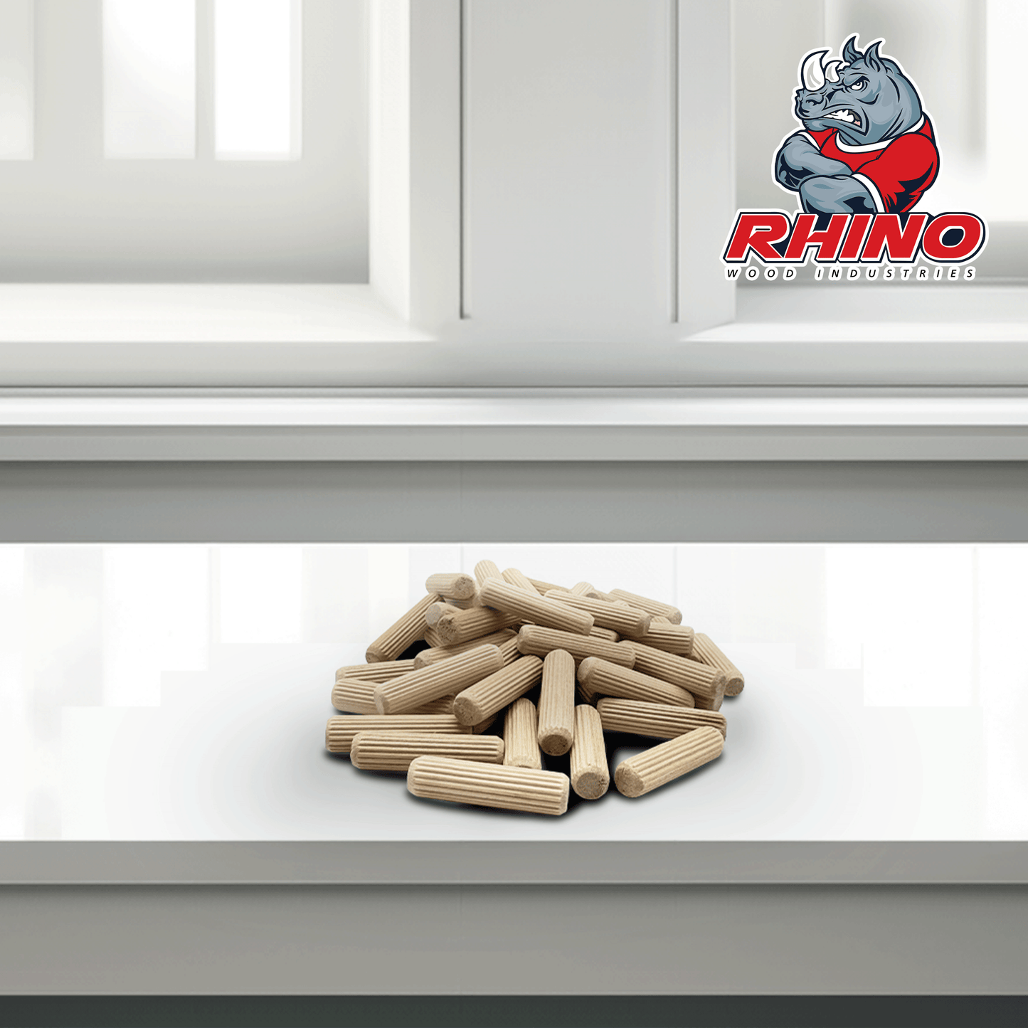 Rhino Wood Industries - 1/2" x 2" - 100 Pack Wooden Dowel Pins - Kiln Dried, Fluted, and Beveled (1/2" x 2", 100pk)