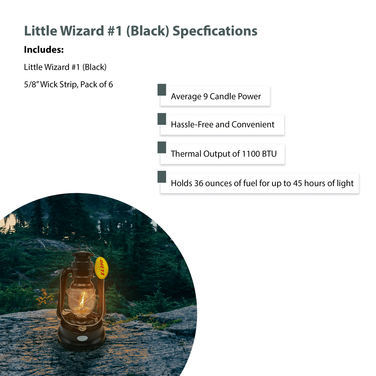 Light of Mine - Dietz #01 Little Wizard Black with Gold Trim Oil Lantern with 5/8" Replacement Wick Strips (#01, Black & Gold)