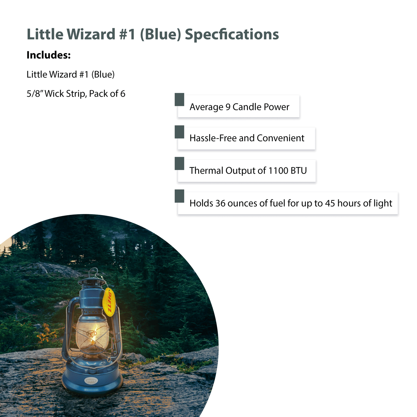 Light Of Mine - Dietz #01 Little Wizard Blue Oil Lantern with 5/8" Replacement Wick Strips (Blue)
