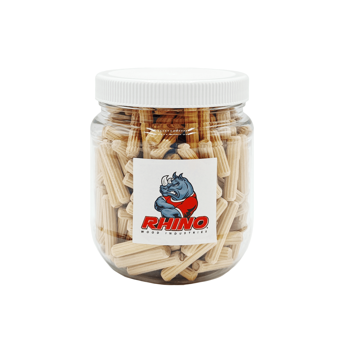Rhino Wood Industries - 15/64" x 1 1/4" - 200 Pack Wooden Dowel Pins in Plastic Jar - Kiln Dried, Fluted, and Beveled (6mm, 200pk, Jar)