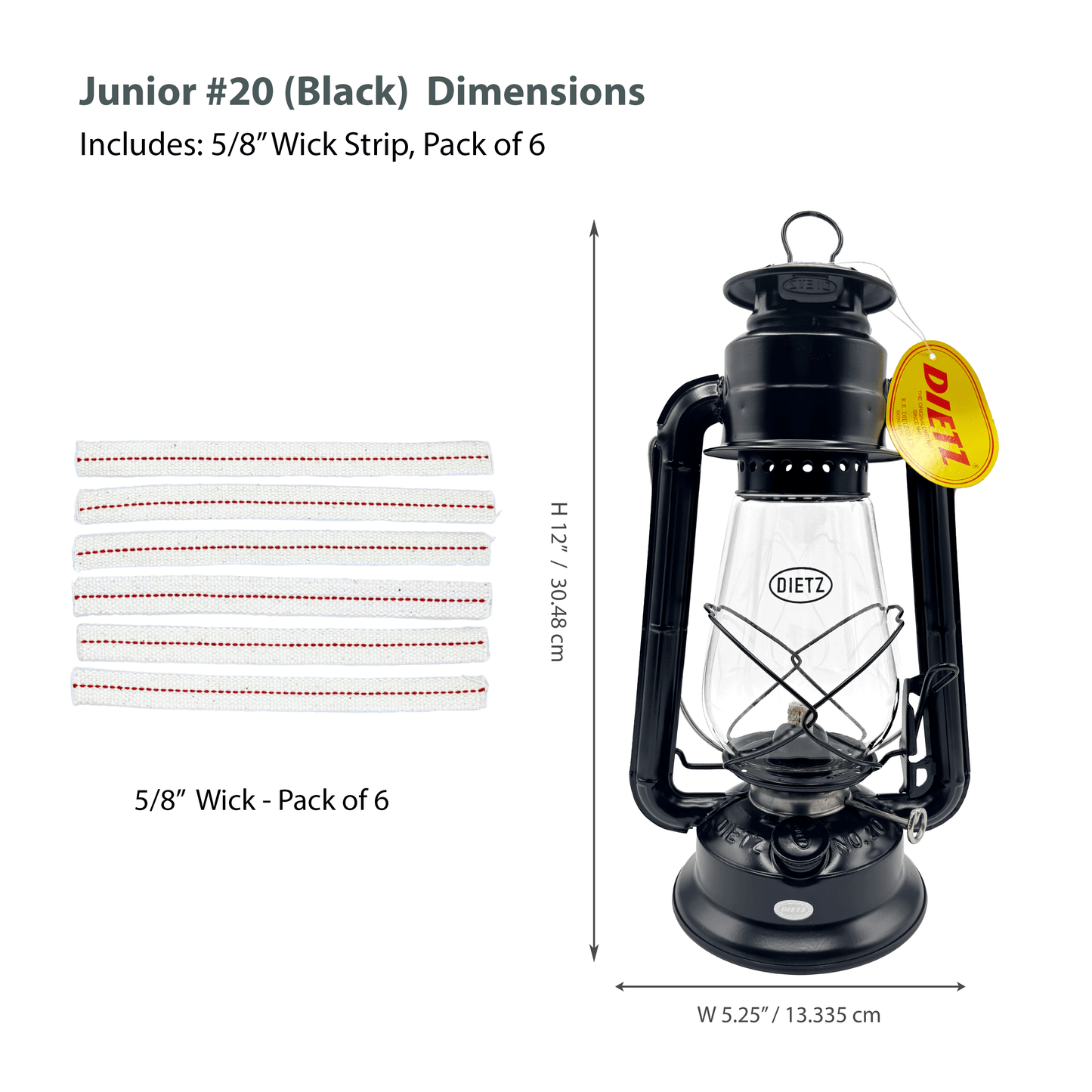 Light Of Mine - Dietz #20 Junior Black Oil Lantern with 5/8" Replacement Wick Strips (Black)