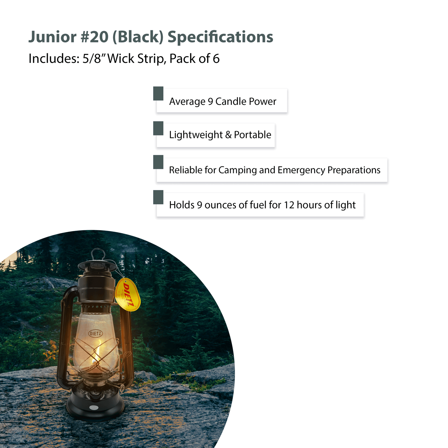 Light Of Mine - Dietz #20 Junior Black Oil Lantern with 5/8" Replacement Wick Strips (Black)
