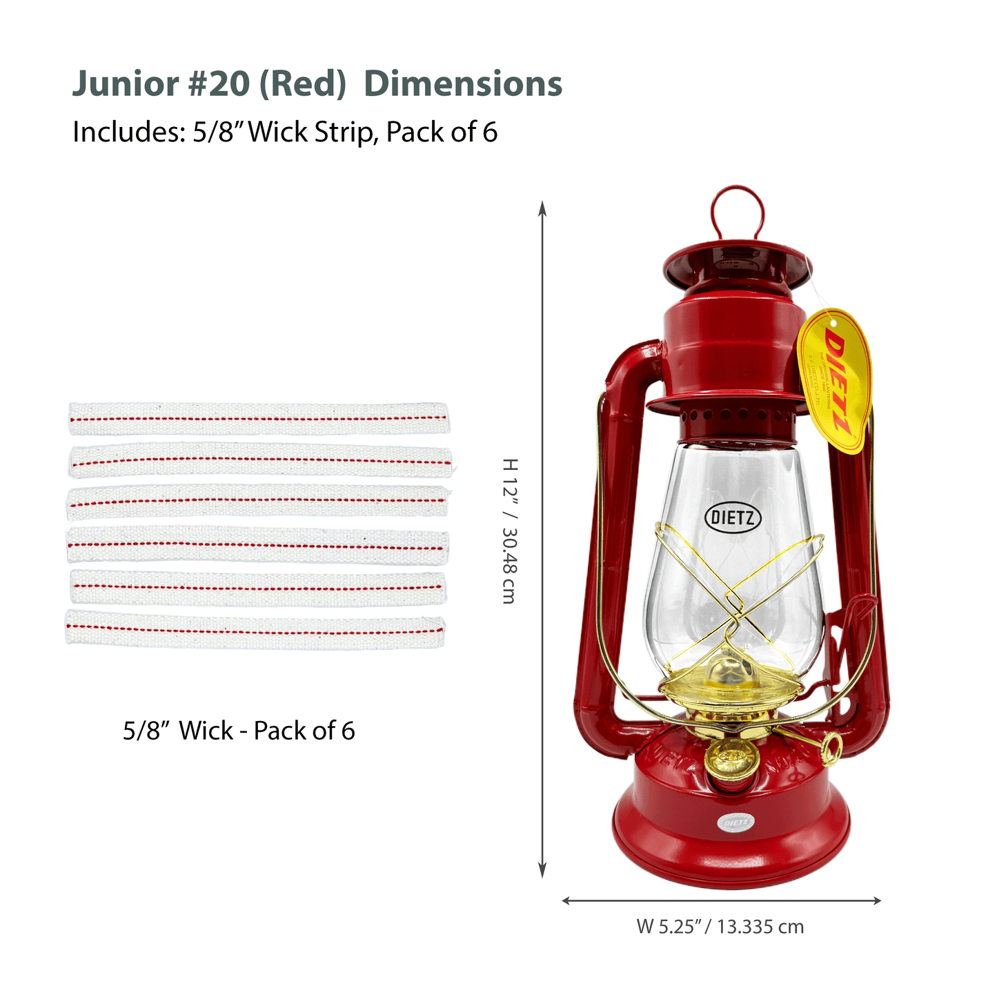 Light Of Mine - Dietz #20 Junior Red with Gold Trim Oil Lantern with 5/8" Replacement Wick Strips (Red w/ Gold Trim)