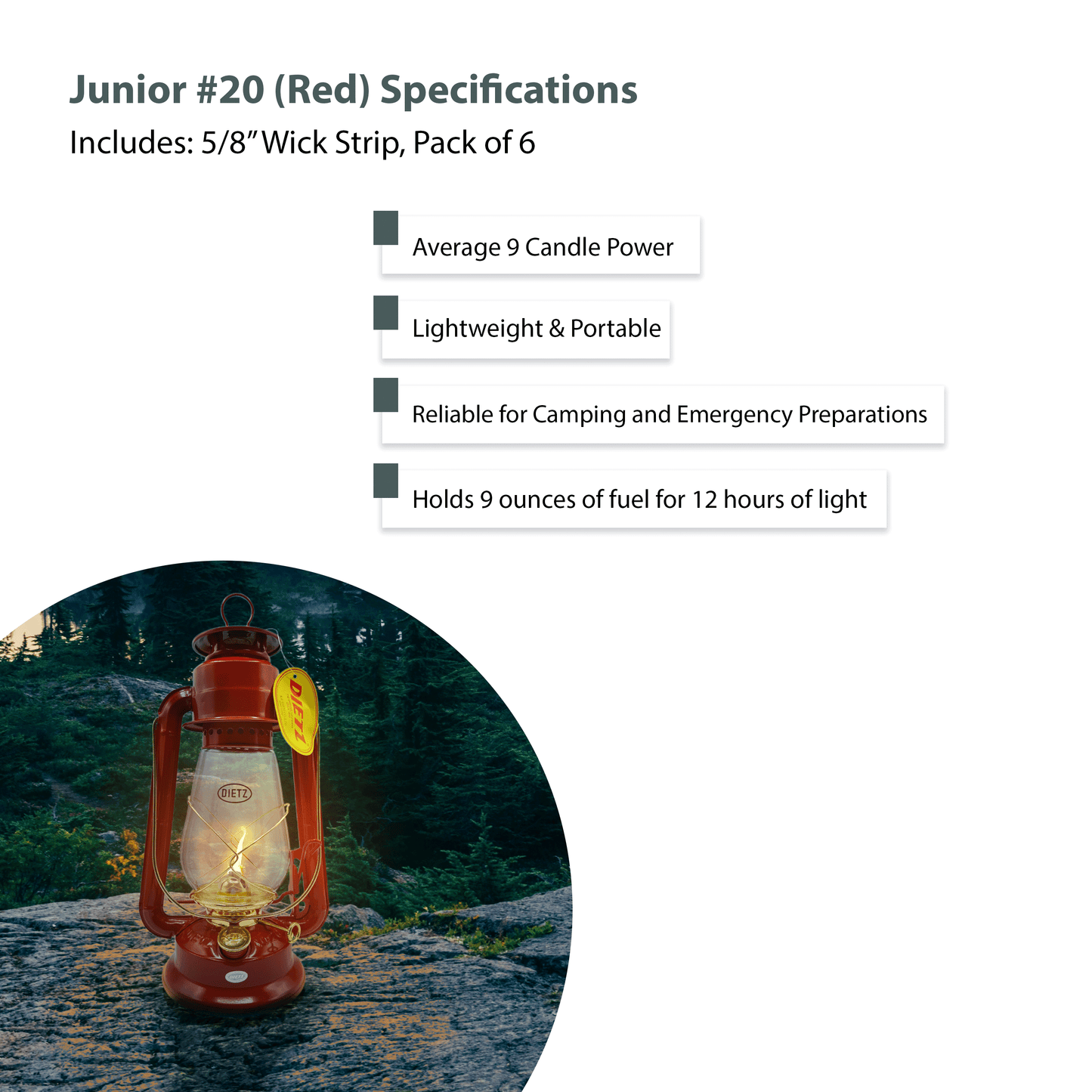 Light Of Mine - Dietz #20 Junior Red with Gold Trim Oil Lantern with 5/8" Replacement Wick Strips (Red w/ Gold Trim)