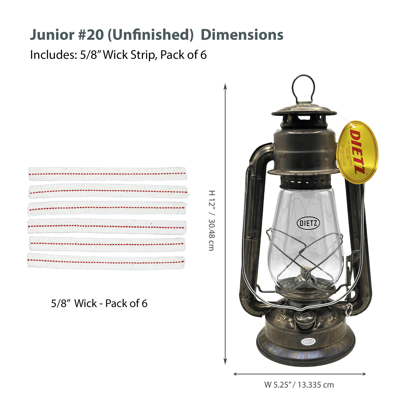 Light Of Mine - Dietz #20 Junior Unfinished Oil Lantern with 5/8" Replacement Wick Strips (Unfinished)