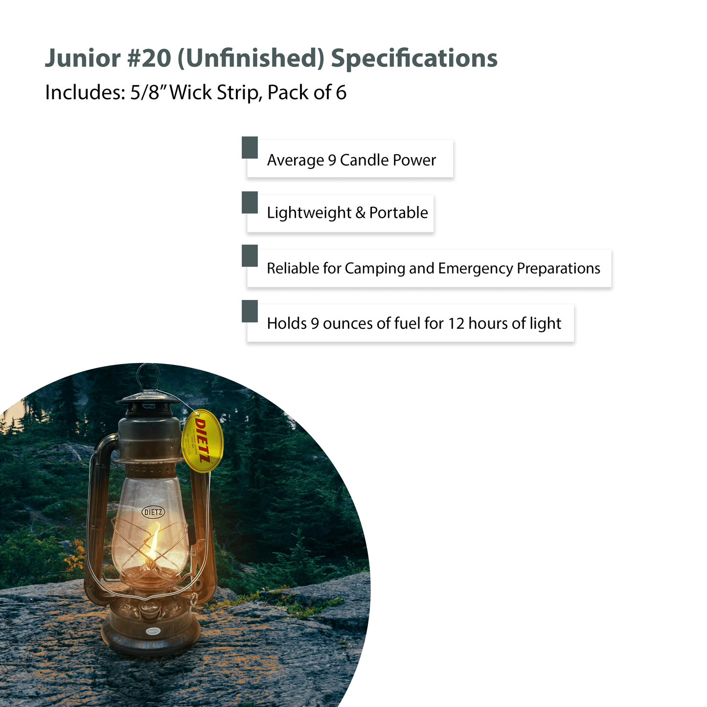 Light Of Mine - Dietz #20 Junior Unfinished Oil Lantern with 5/8" Replacement Wick Strips (Unfinished)