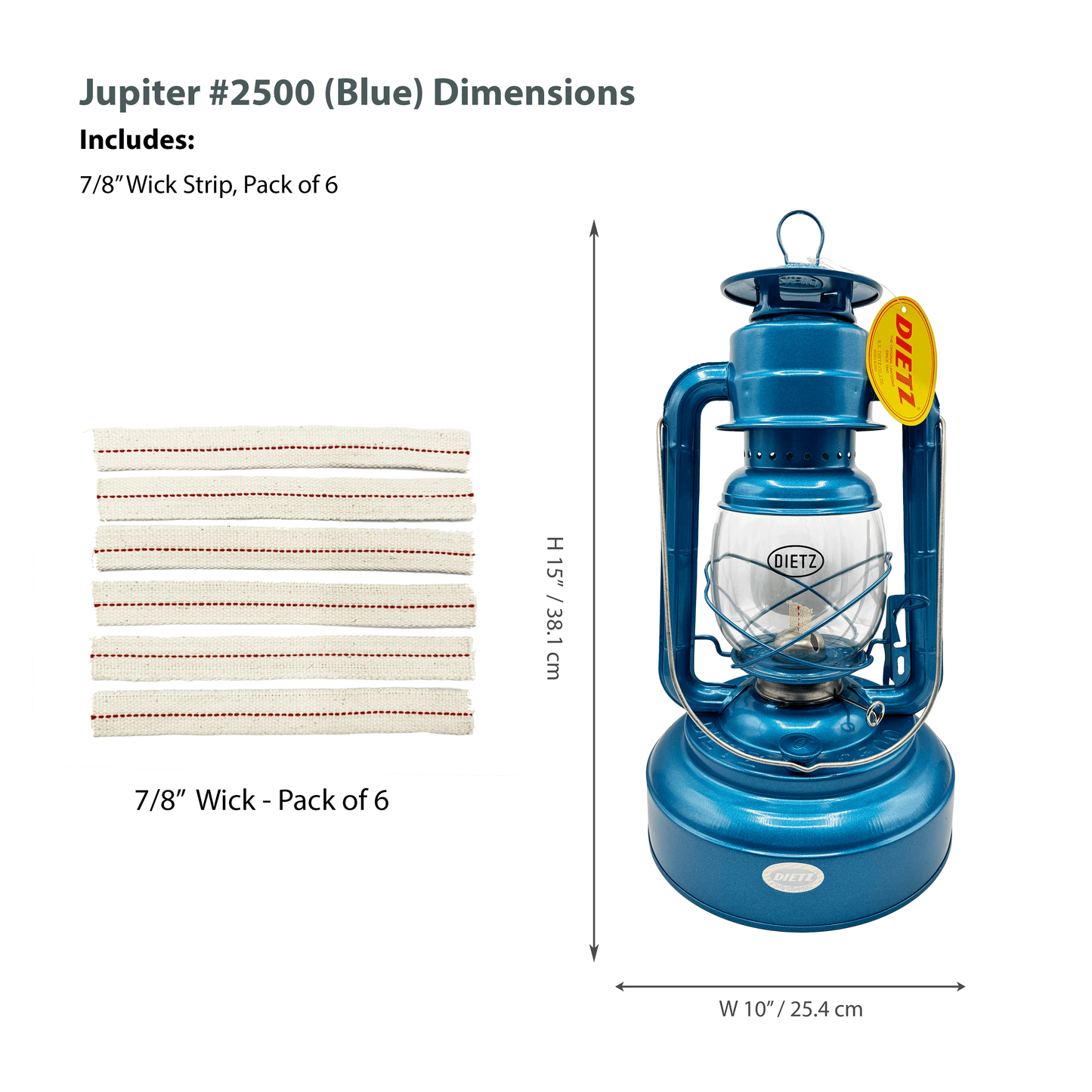 Light of Mine - Dietz #2500 Jupiter Blue Oil Lantern with 7/8" Replacement Wick Strips (#2500, Blue)