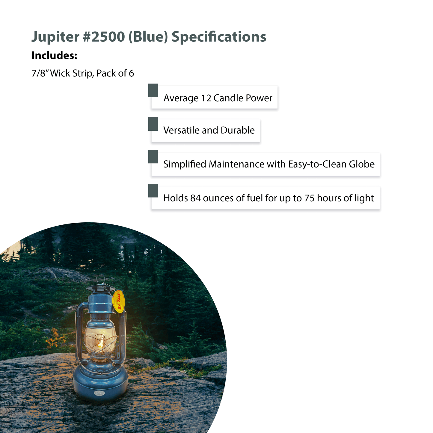 Light of Mine - Dietz #2500 Jupiter Blue Oil Lantern with 7/8" Replacement Wick Strips (#2500, Blue)