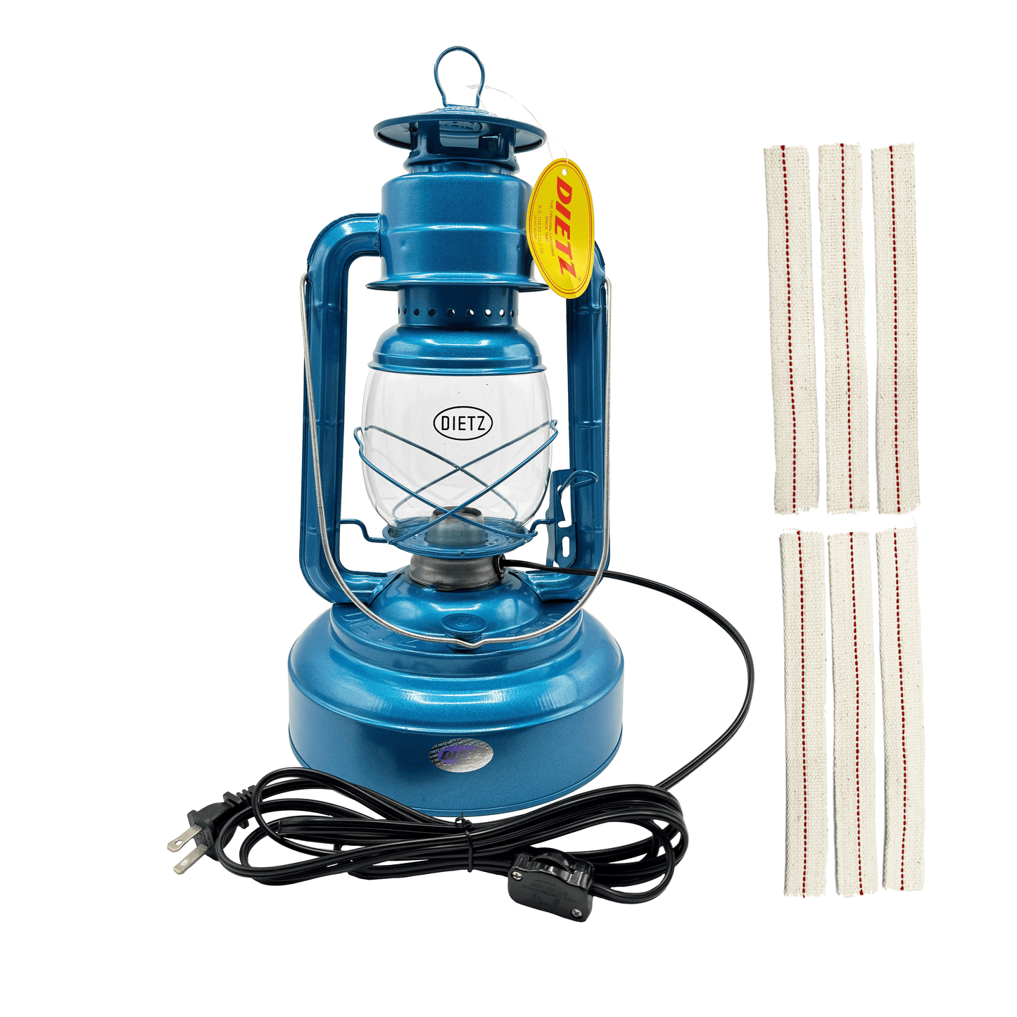 Light Of Mine - Dietz #2500 Jupiter Blue Oil Lantern with 7/8" Replacement Wick Strips and Conversion Kit for Electric Burner (Blue, Electric)