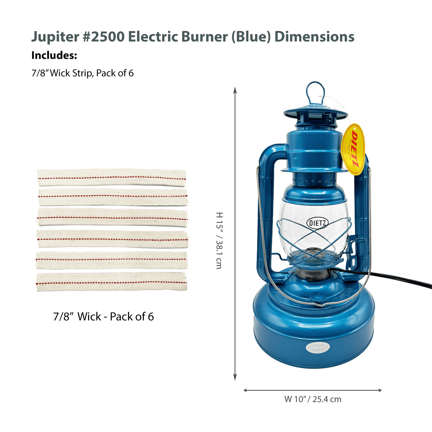 Light Of Mine - Dietz #2500 Jupiter Blue Oil Lantern with 7/8" Replacement Wick Strips and Conversion Kit for Electric Burner (Blue, Electric)
