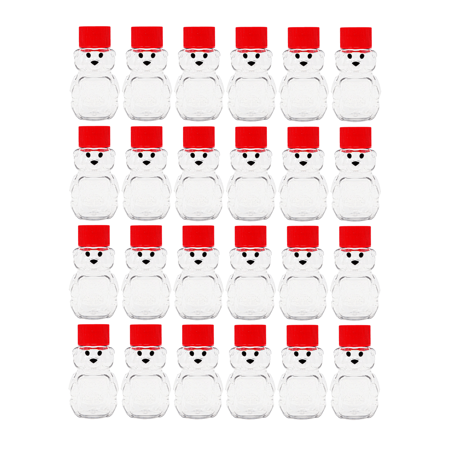 CLEARVIEW CONTAINERS - 2 Ounce Honey Bears with Sealable Red Screw Top Lid - 24 Pack (2 oz. Bear, 24pk, Red)