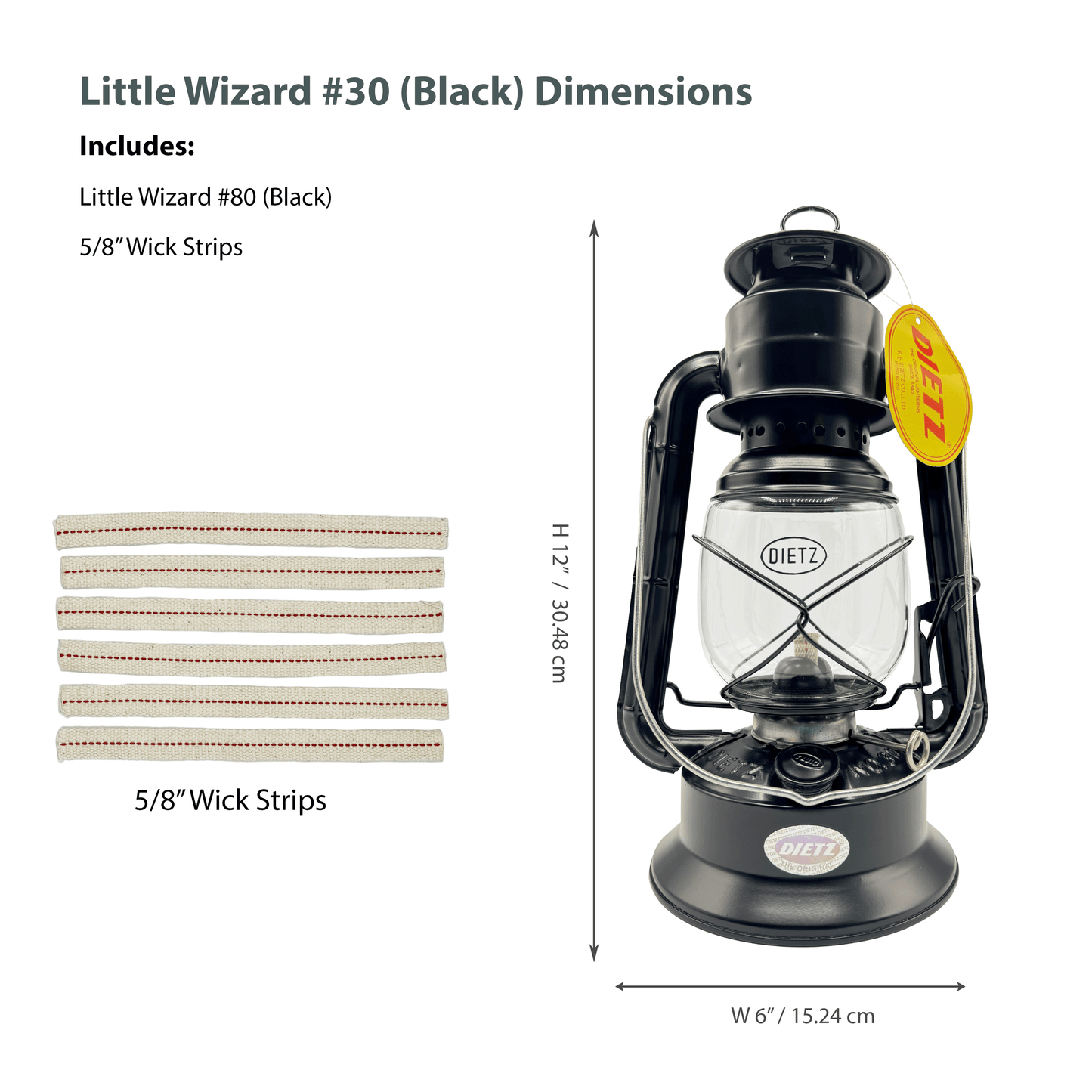 Light Of Mine - Dietz #30 Little Wizard Black Oil Lantern with 5/8" Replacement Wick Strips (Black)