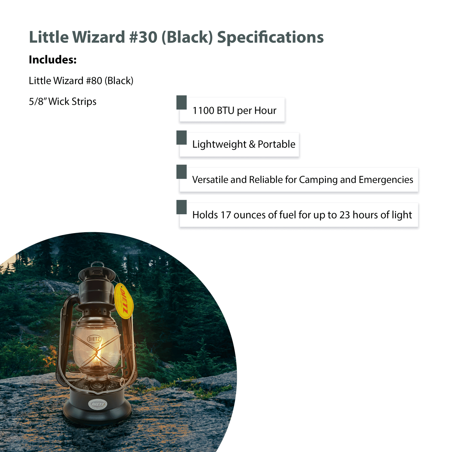 Light Of Mine - Dietz #30 Little Wizard Black Oil Lantern with 5/8" Replacement Wick Strips (Black)