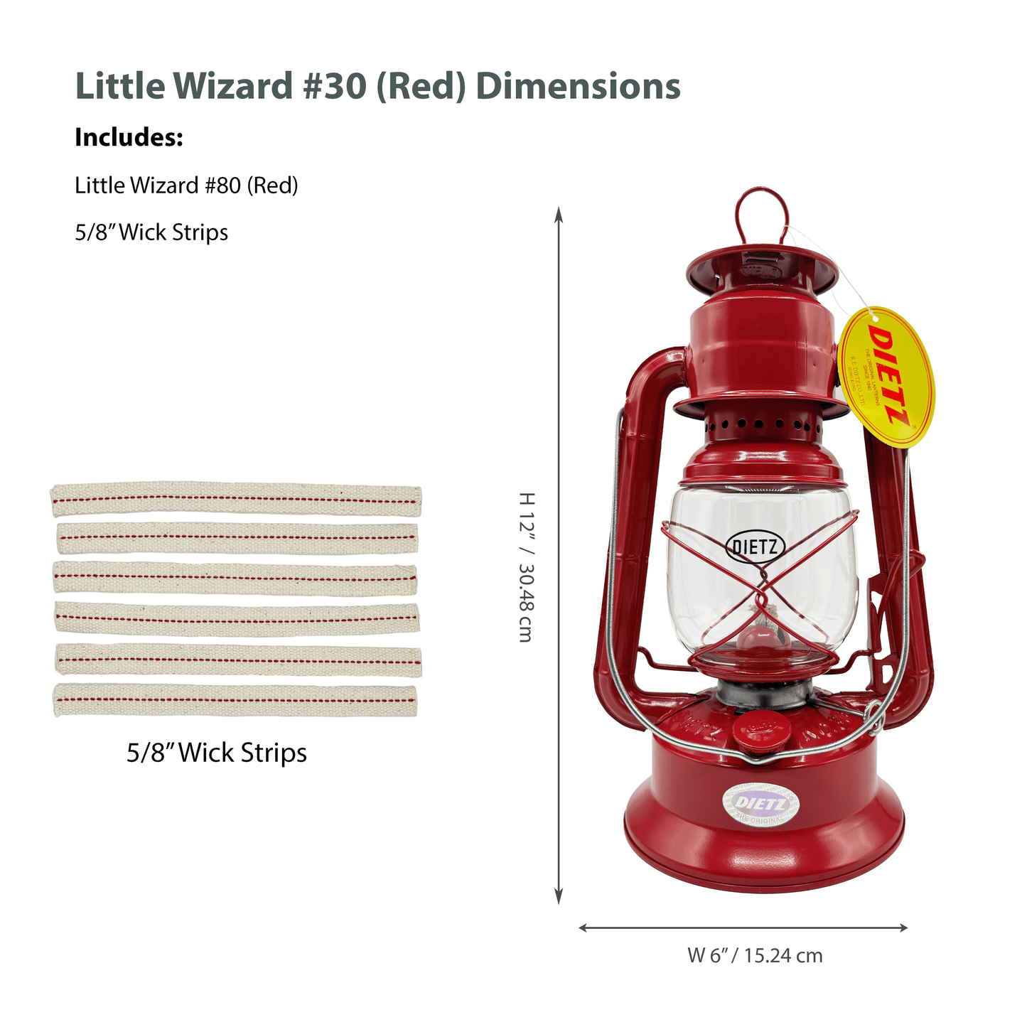 Light Of Mine - Dietz #30 Little Wizard Black Oil Lantern with 5/8" Replacement Wick Strips (Red)