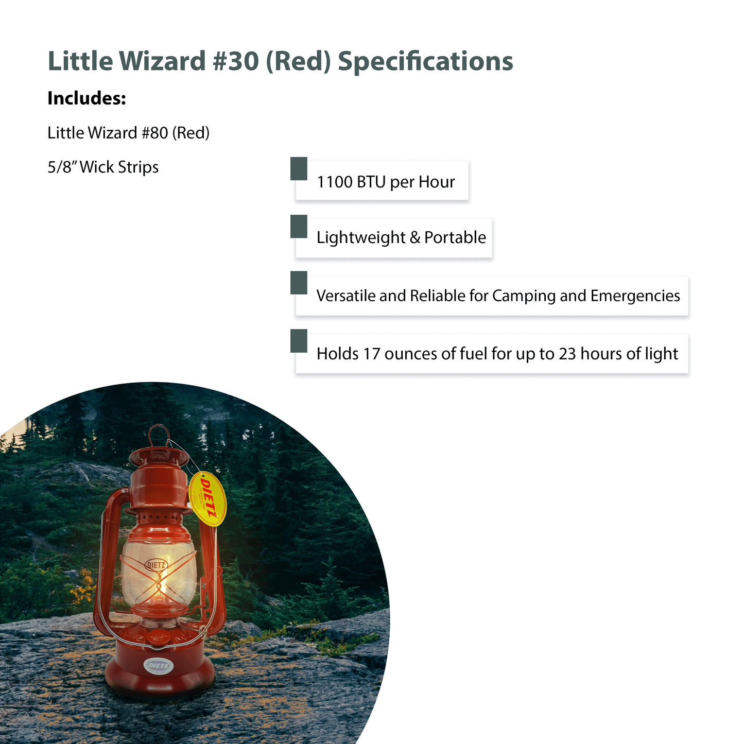 Light Of Mine - Dietz #30 Little Wizard Black Oil Lantern with 5/8" Replacement Wick Strips (Red)