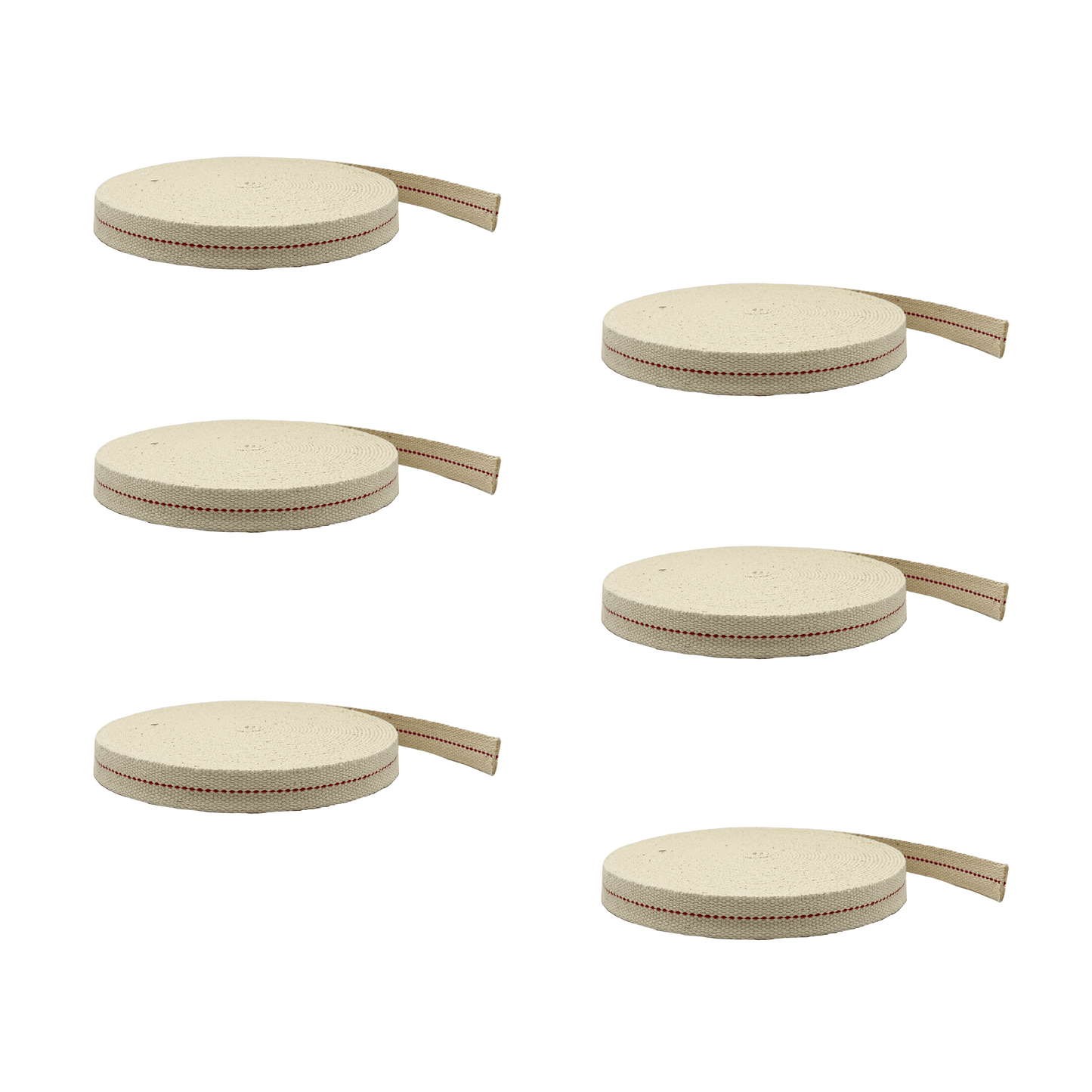 Light of Mine - 3/4" Inch 33' Foot, 100% Cotton Flat Wick - 6 Pack for Paraffin Oil, Kerosene Based Lanterns, and Oil Lamps with Genuine Red Stitch (3/4" - 33' Roll, 6pk)