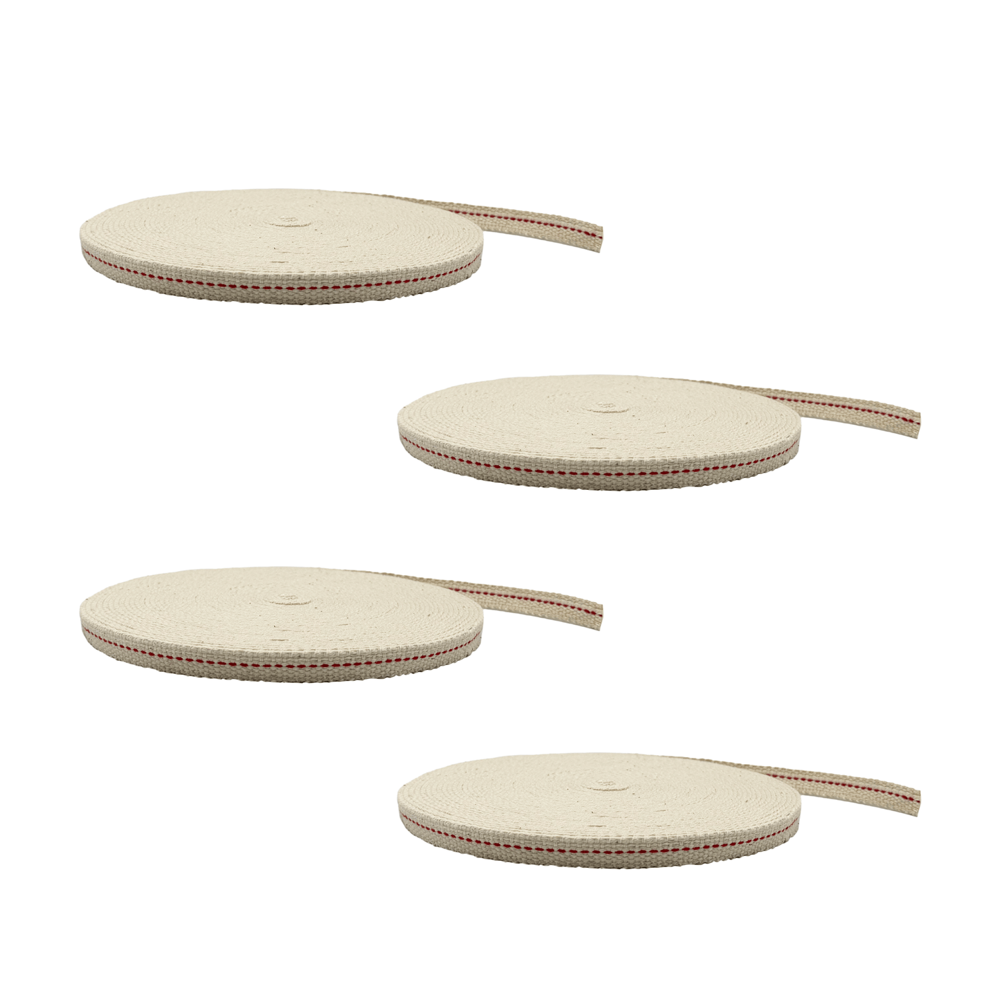 Light of Mine - 3/8" Inch 33' Foot, 100% Cotton Flat Wick - 4 Pack for Paraffin Oil, Kerosene Based Lanterns, and Oil Lamps with Genuine Red Stitch (3/8" - 33' Roll, 4pk)