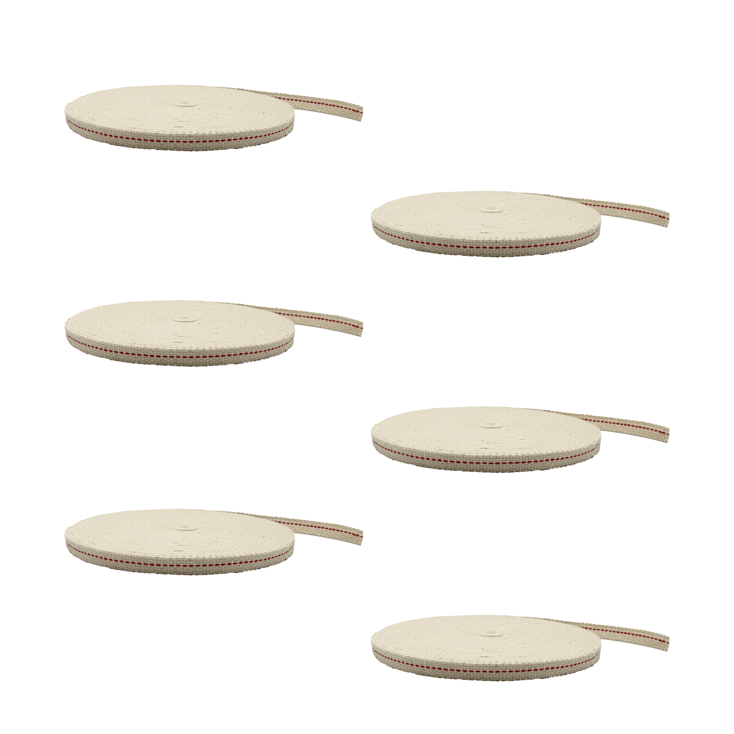 Light of Mine - 3/8" Inch 33' Foot, 100% Cotton Flat Wick - 6 Pack for Paraffin Oil, Kerosene Based Lanterns, and Oil Lamps with Genuine Red Stitch (3/8" - 33' Roll, 6pk)