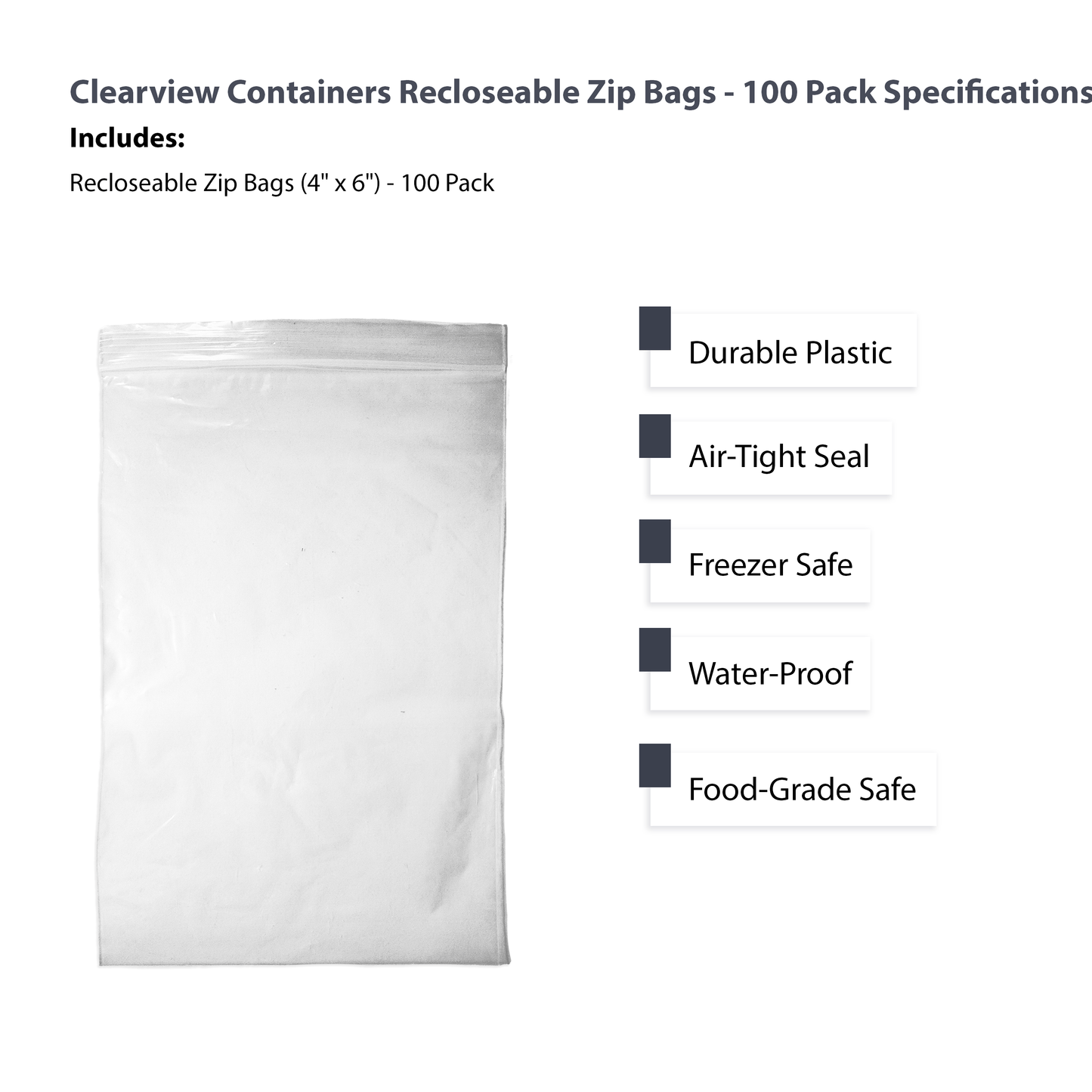 Clearview Containers - 100 Pack of 4" x 6" High Quality Recloseable Zip Bags