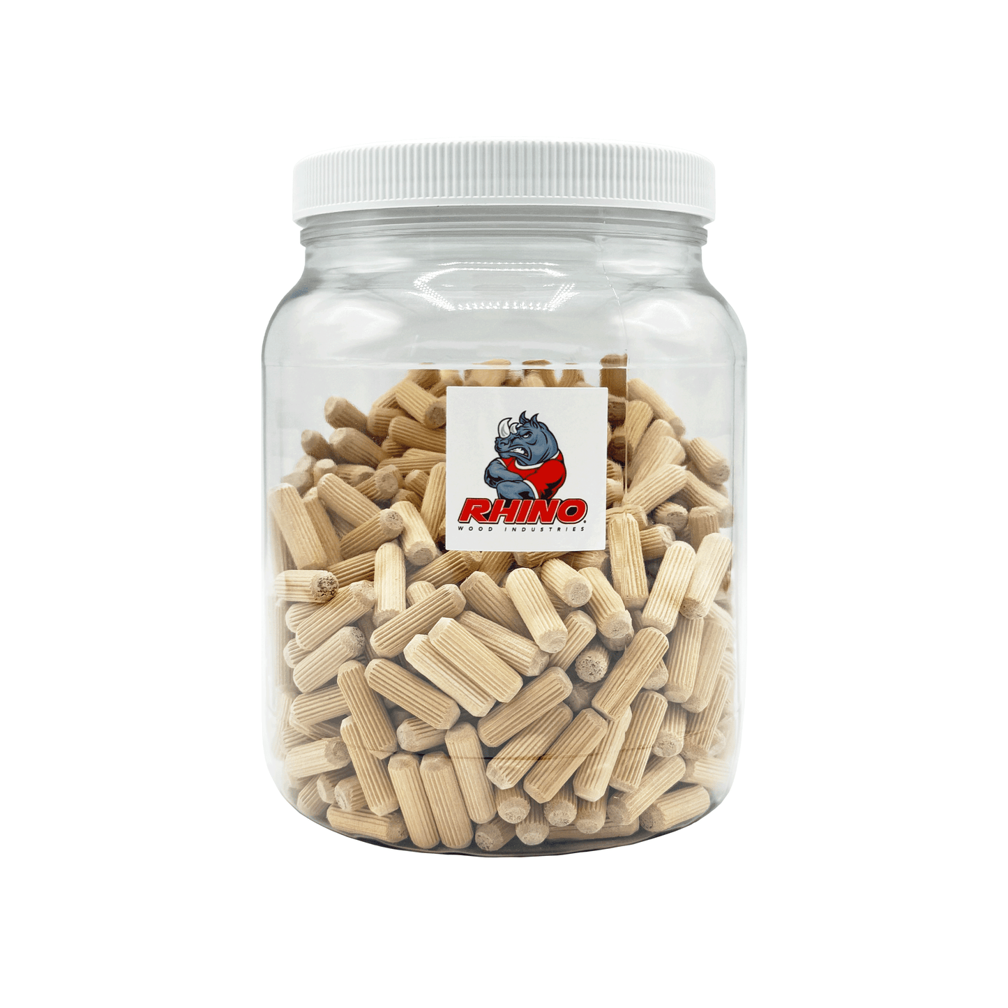 Rhino Wood Industries - 5/16" x 1" - 500 Pack Wooden Dowel Pins in Plastic Jar - Kiln Dried, Fluted, and Beveled (5/16" x 1", 500pk, Jar)