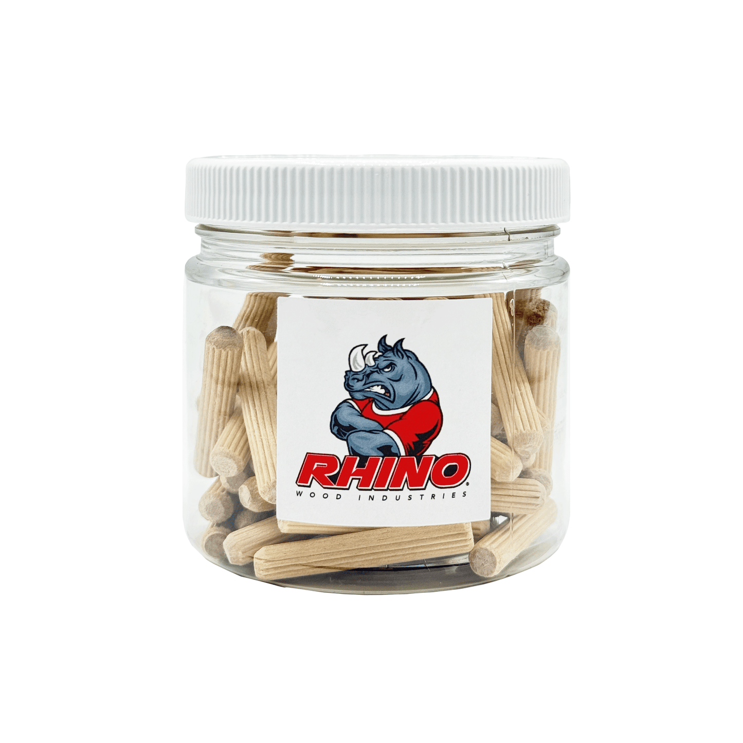 Rhino Wood Industries - 1/4" x 1 1/2" - 50 Pack Wooden Dowel Pins in Plastic Jar - Kiln Dried, Fluted, and Beveled (1/4" x 1 1/2", 50pk, Jar)