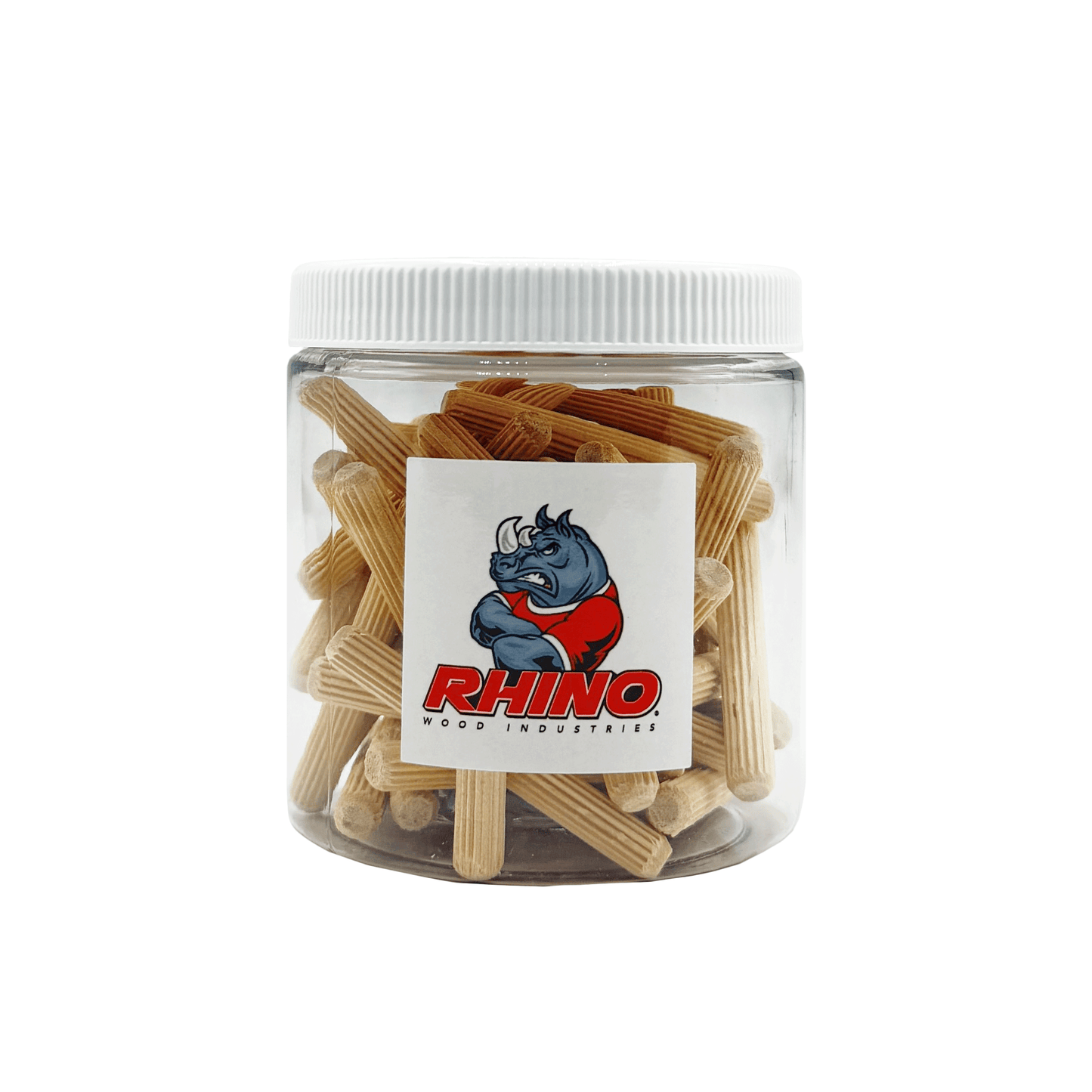 Rhino Wood Industries - 1/4" x 2" - 50 Pack Wooden Dowel Pins in Plastic Jar - Kiln Dried, Fluted, and Beveled (1/4" x 2", 50pk, Jar)