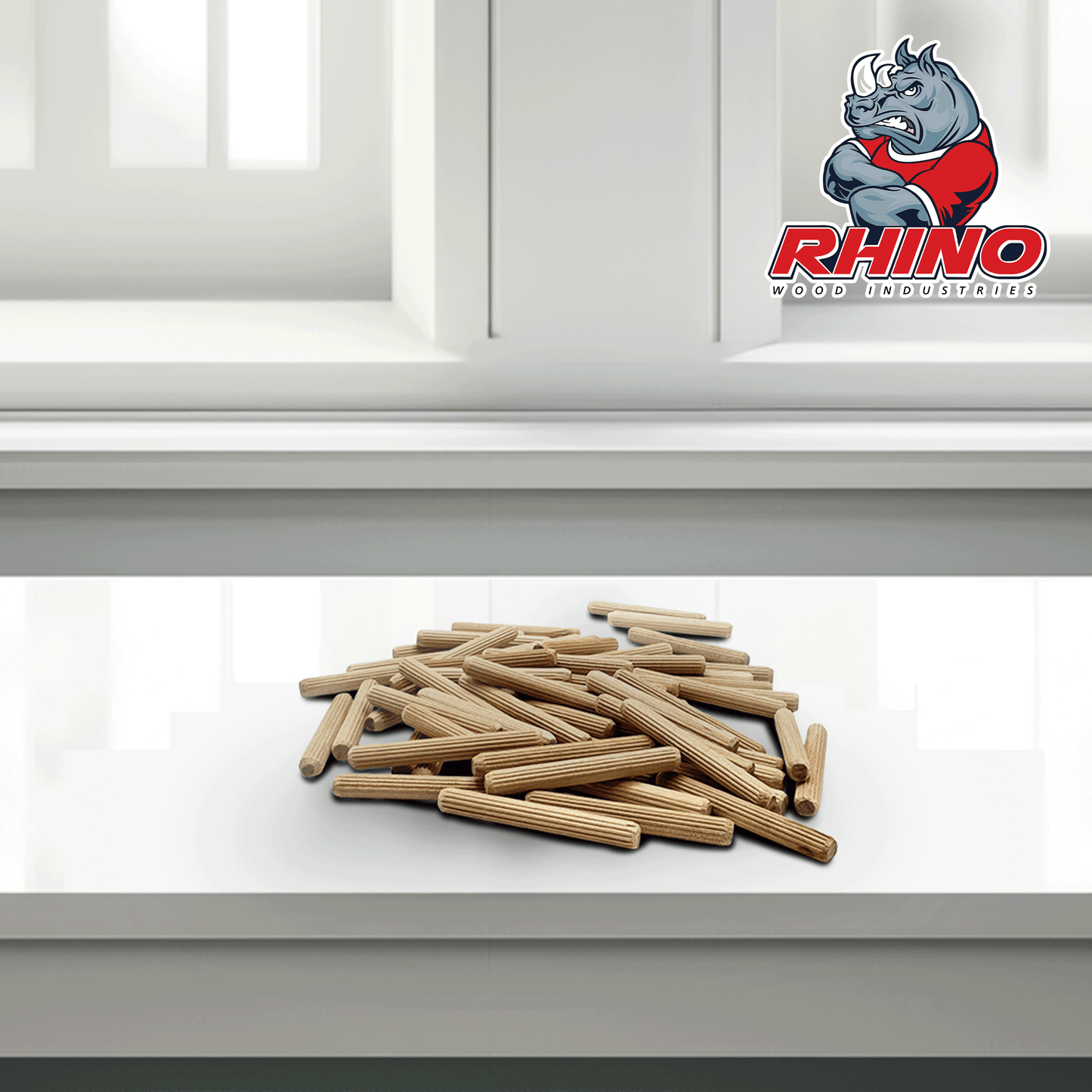 Rhino Wood Industries - 1/4" x 2" - 200 Pack Wooden Dowel Pins in Plastic Jar - Kiln Dried, Fluted, and Beveled (1/4" x 2", 200pk, Jar)