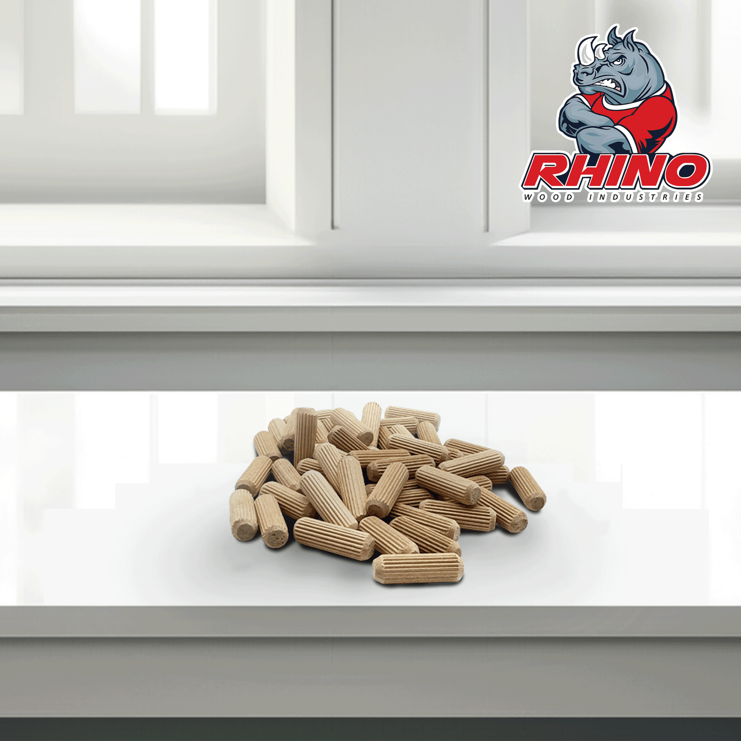Rhino Wood Industries - 5/16" x 1" - 100 Pack Wooden Dowel Pins in Plastic Jar - Kiln Dried, Fluted, and Beveled (5/16" x 1", 100pk, Jar)