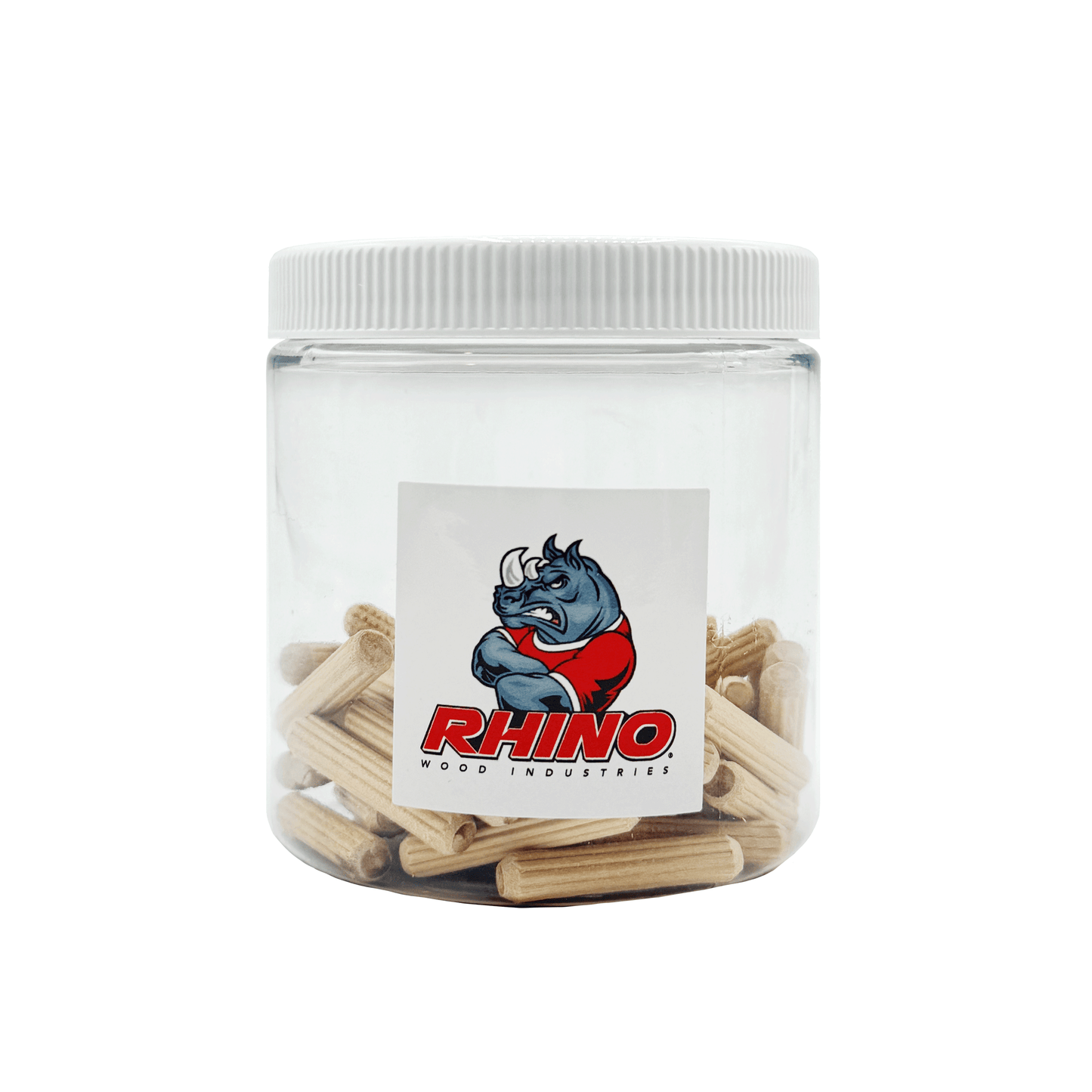 Rhino Wood Industries - 15/64" x 1 1/4" - 50 Pack Wooden Dowel Pins in Plastic Jar - Kiln Dried, Fluted, and Beveled (6mm, 50pk, Jar)