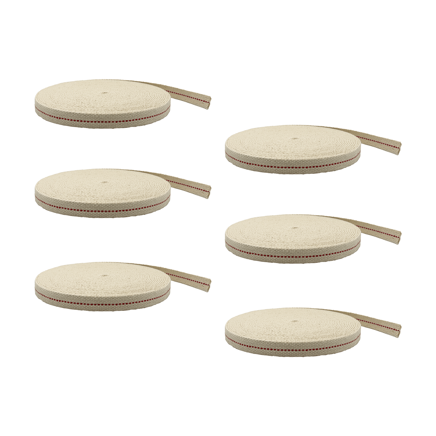 Light of Mine - 5/8" Inch 33' Foot, 100% Cotton Flat Wick - 6 Pack for Paraffin Oil, Kerosene Based Lanterns, and Oil Lamps with Genuine Red Stitch (5/8" - 33' Roll, 6pk)