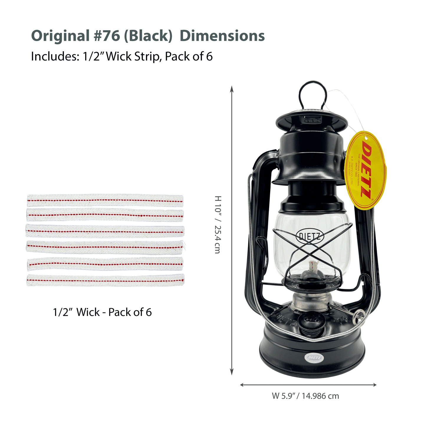 Light Of Mine - Dietz #76 Original Black Oil Lantern with 1/2" Replacement Wick Strips (Black)