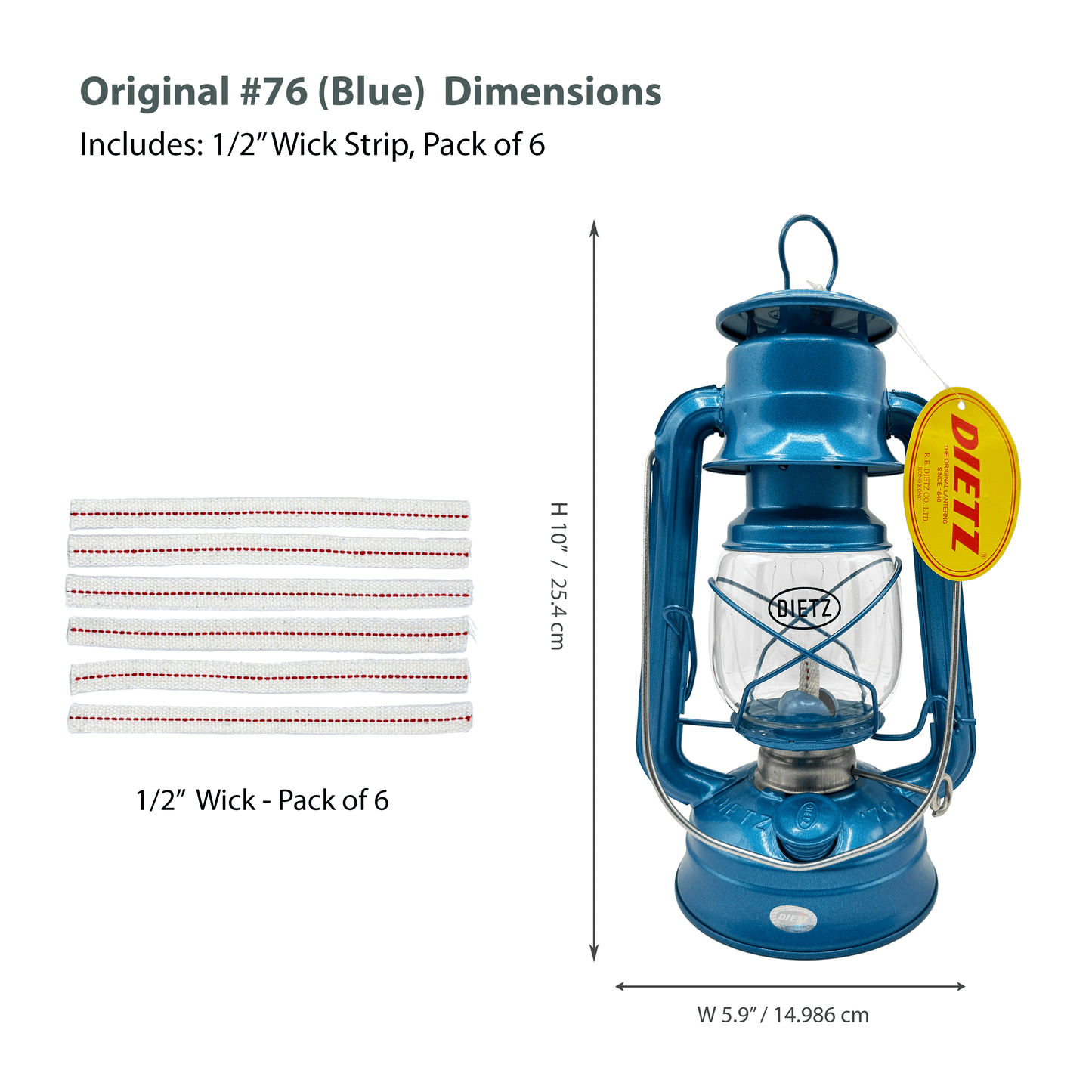 Light Of Mine - Dietz #76 Original Blue Oil Lantern with 1/2" Replacement Wick Strips (Blue)