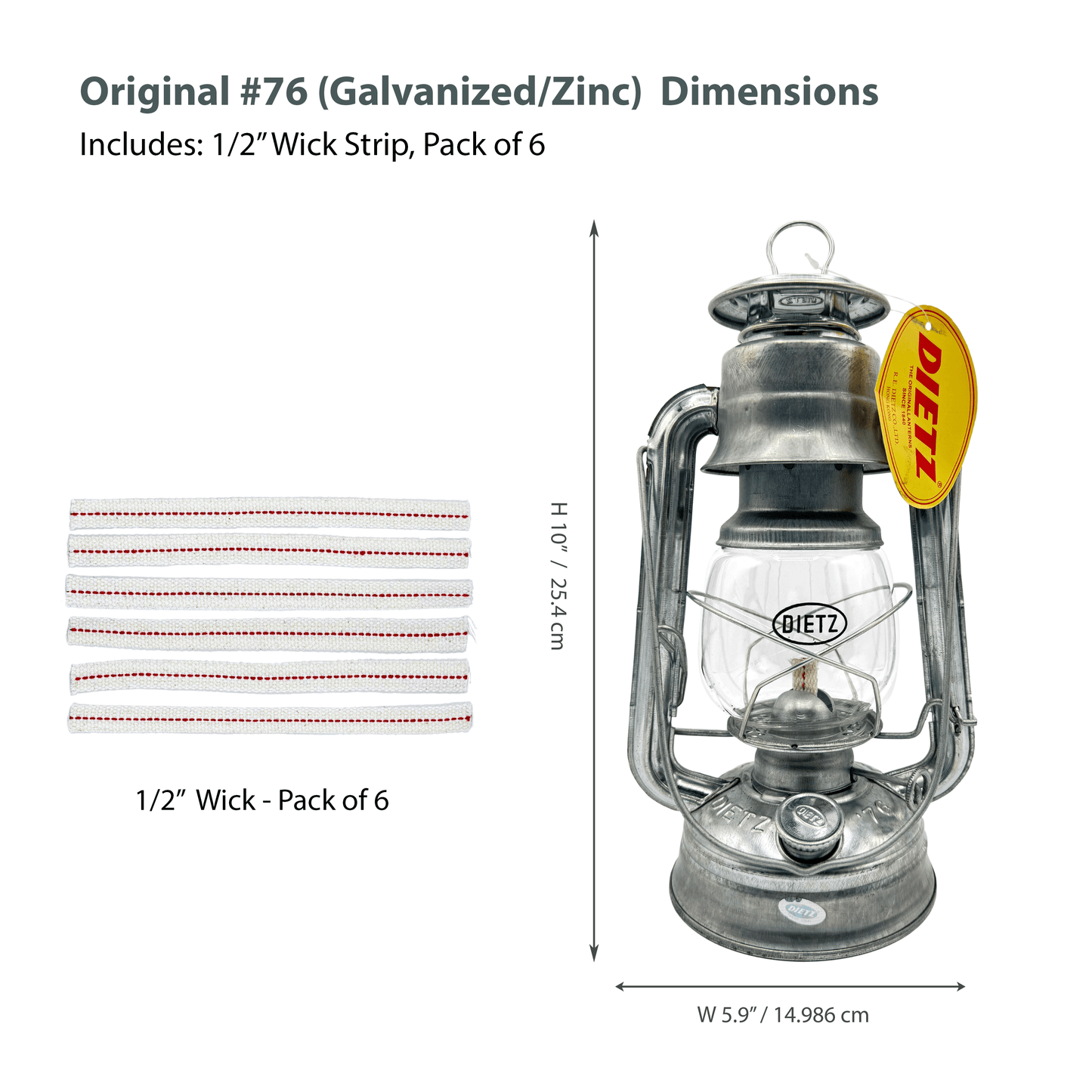 Light Of Mine - Dietz #76 Original Galvanized Oil Lantern with 1/2" Replacement Wick Strips (Galvanized/Zinc)