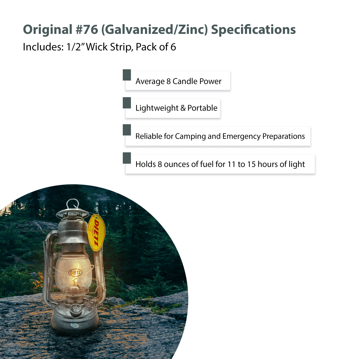 Light Of Mine - Dietz #76 Original Galvanized Oil Lantern with 1/2" Replacement Wick Strips (Galvanized/Zinc)
