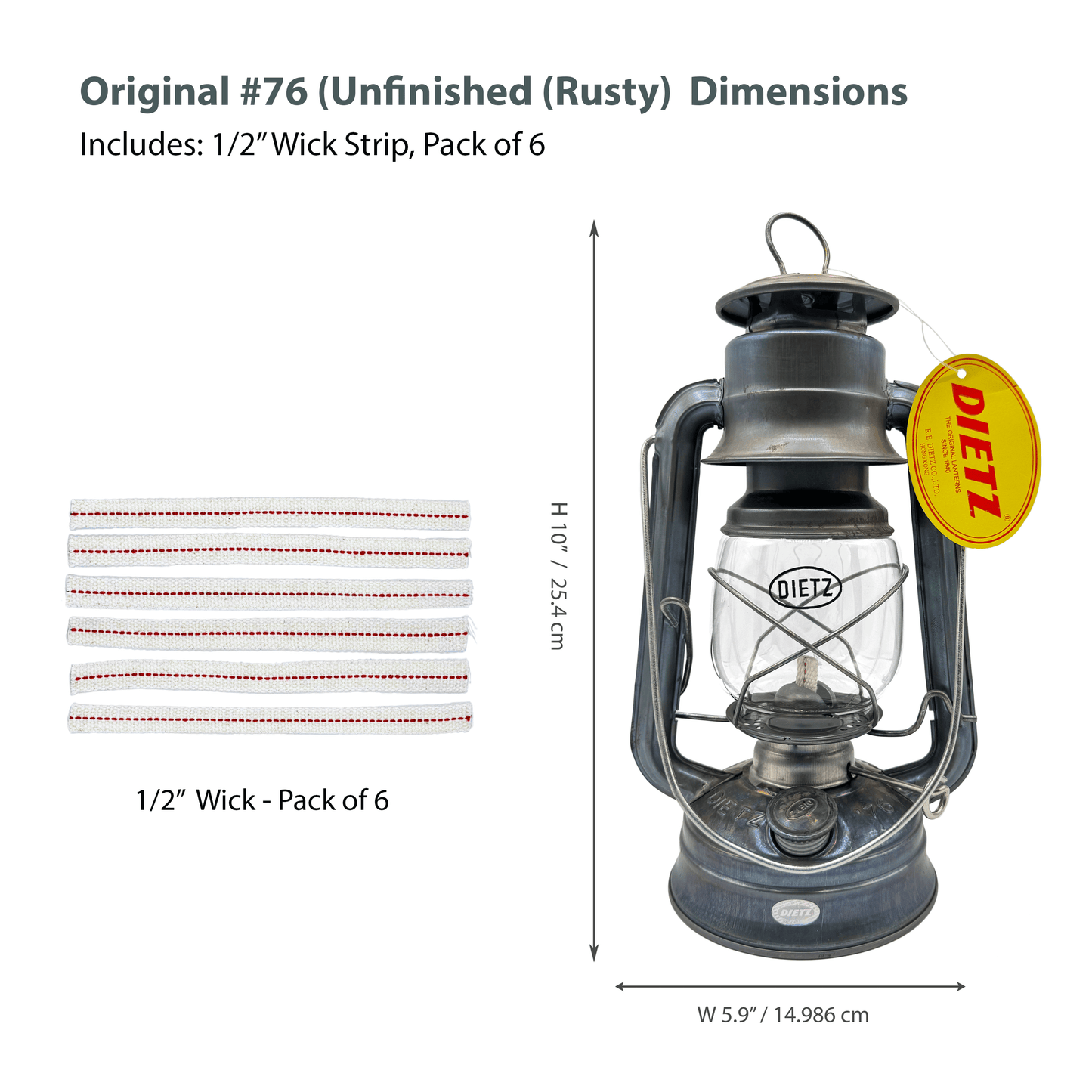 Light Of Mine - Dietz #76 Original Unfinished Oil Lantern with 1/2" Replacement Wick Strips (Unfinished)
