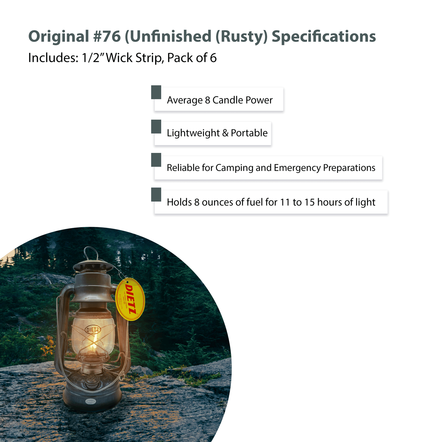 Light Of Mine - Dietz #76 Original Unfinished Oil Lantern with 1/2" Replacement Wick Strips (Unfinished)