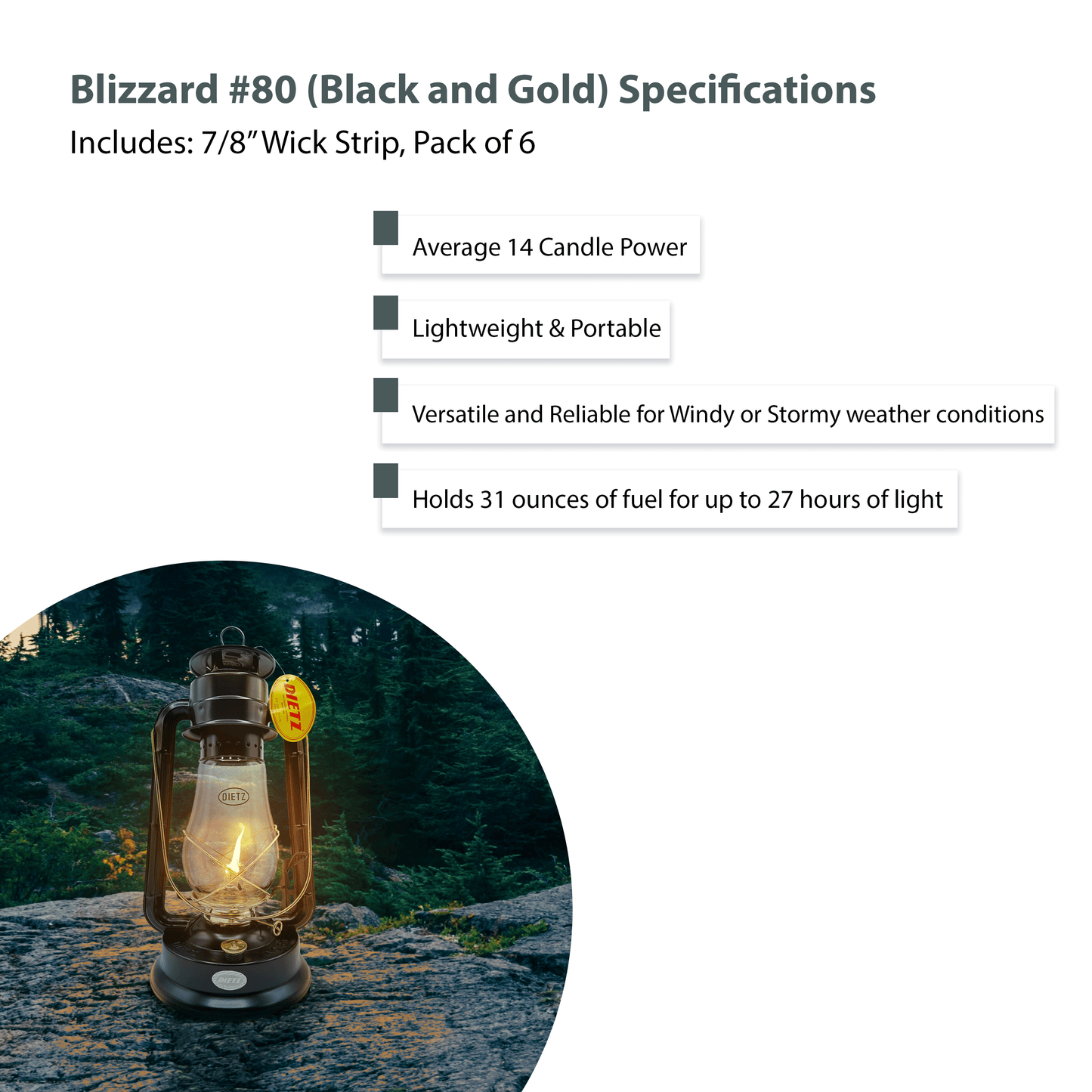 Dietz #80 Blizzard Hurricane Oil Lamp Burning Lantern Black with Gold Trim