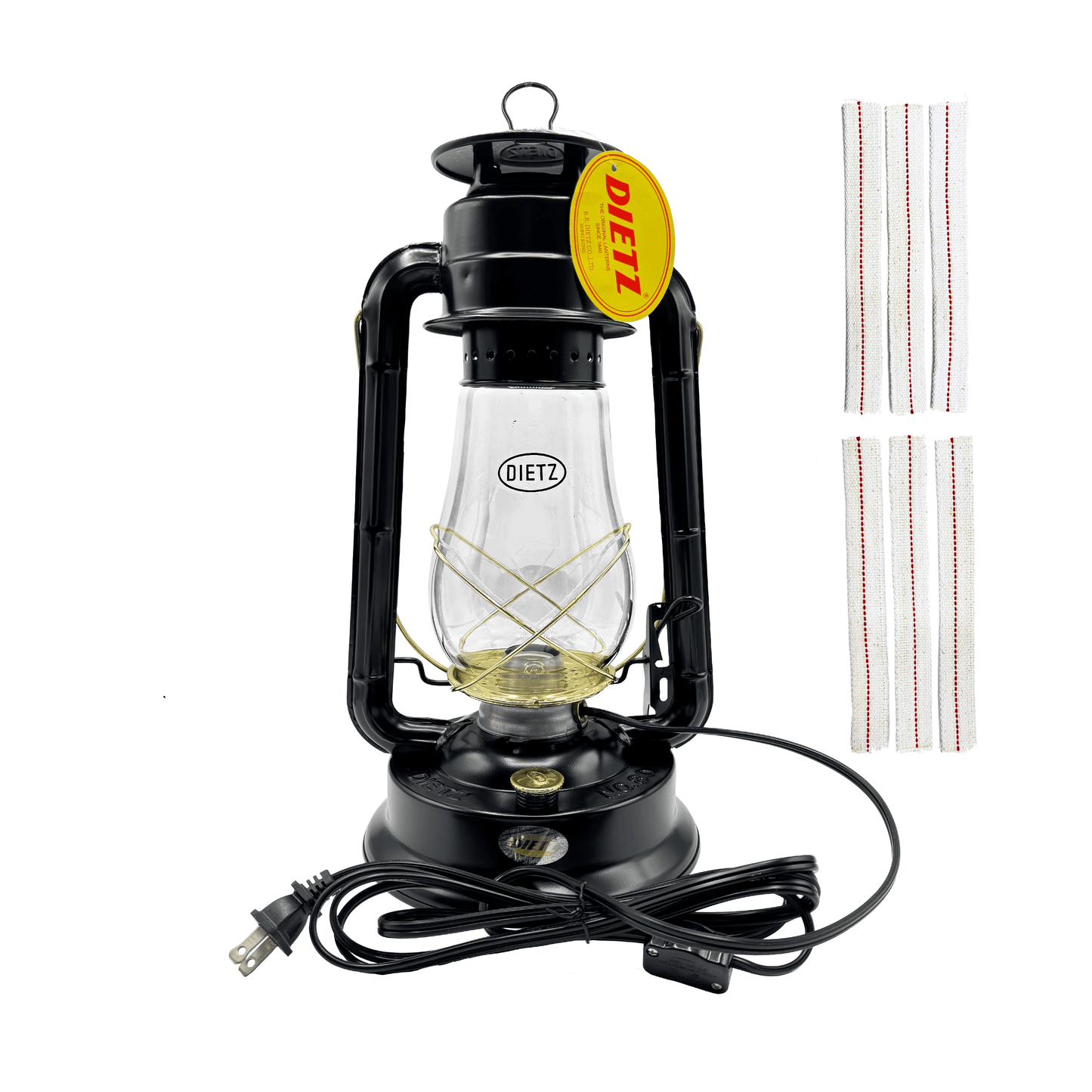 Light Of Mine - Dietz #80 Blizzard Black with Gold Trim Oil Lantern with 7/8" Replacement Wick Strips and Conversion Kit for Electric Burner (Black with Gold Trim, Electric)