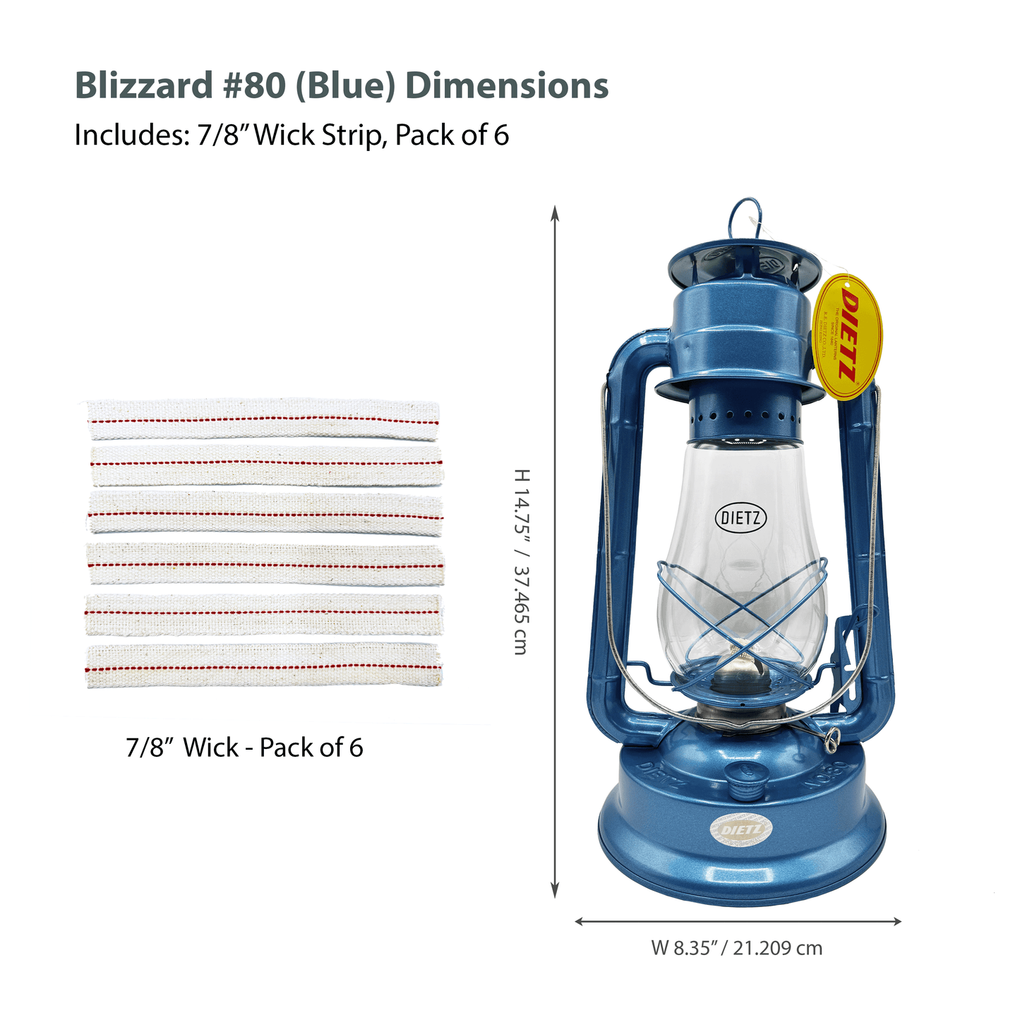 Light Of Mine - Dietz #80 Blizzard Blue Oil Lantern with 7/8" Replacement Wick Strips (Blue)