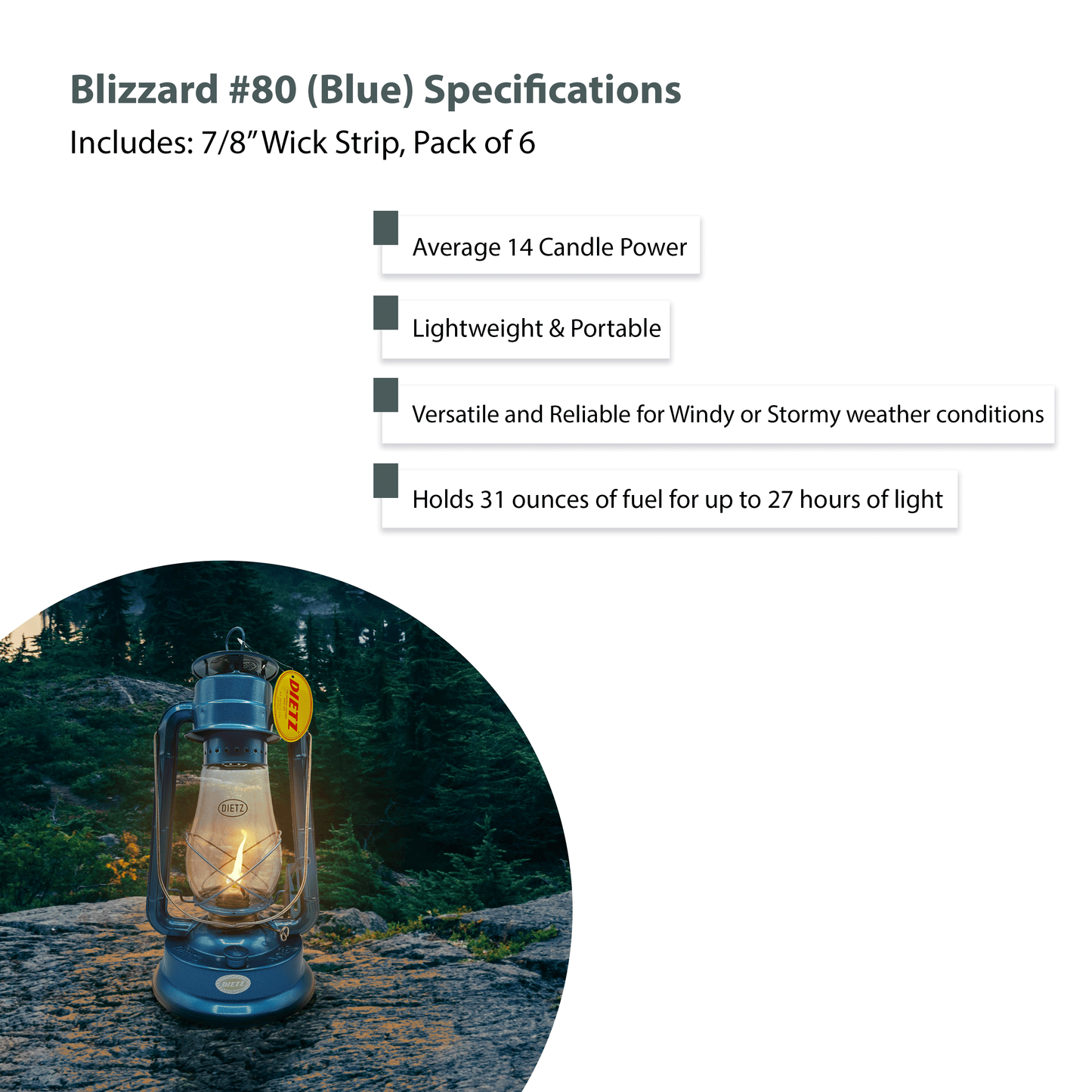 Light Of Mine - Dietz #80 Blizzard Blue Oil Lantern with 7/8" Replacement Wick Strips (Blue)