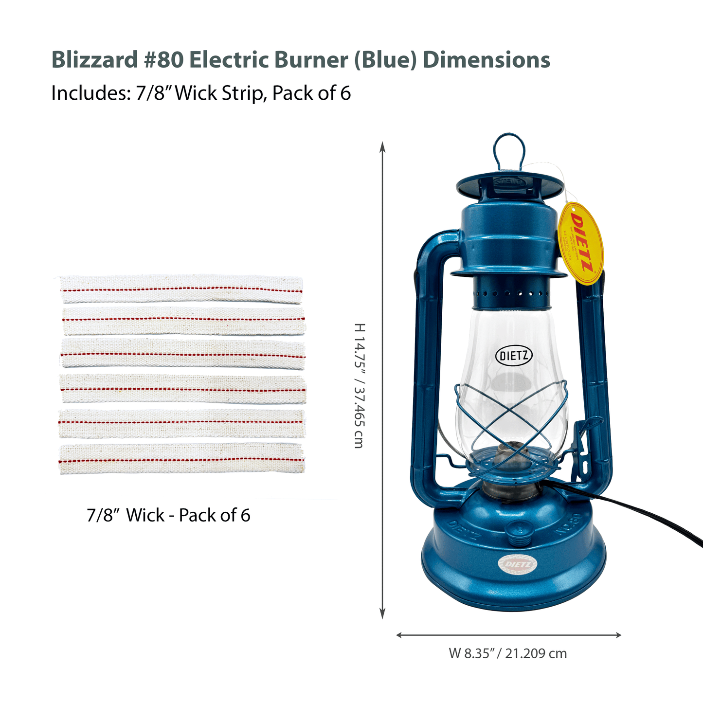 Light Of Mine - Dietz #80 Blizzard Blue Oil Lantern with 7/8" Replacement Wick Strips and Conversion Kit for Electric Burner (Blue, Electric)