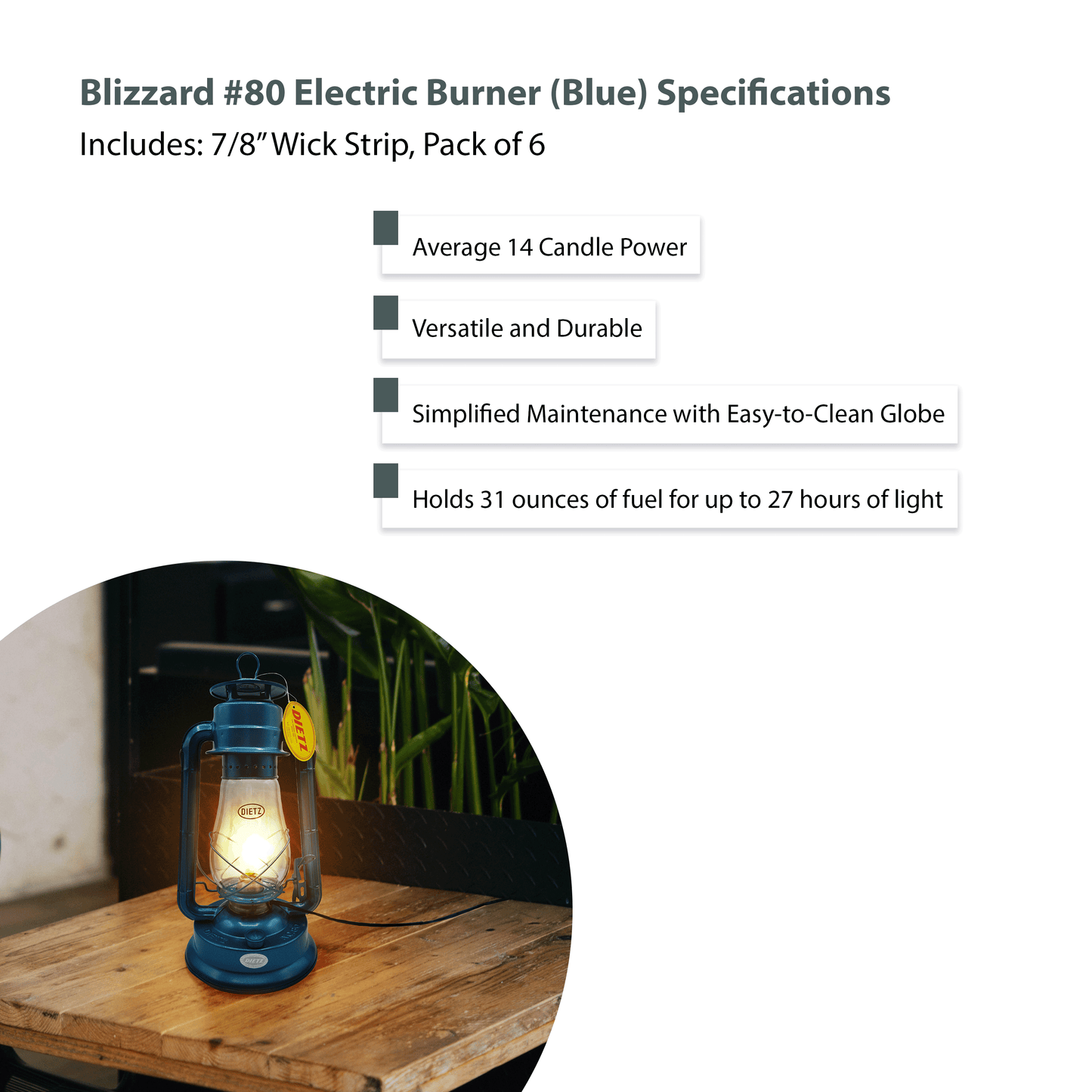 Light Of Mine - Dietz #80 Blizzard Blue Oil Lantern with 7/8" Replacement Wick Strips and Conversion Kit for Electric Burner (Blue, Electric)