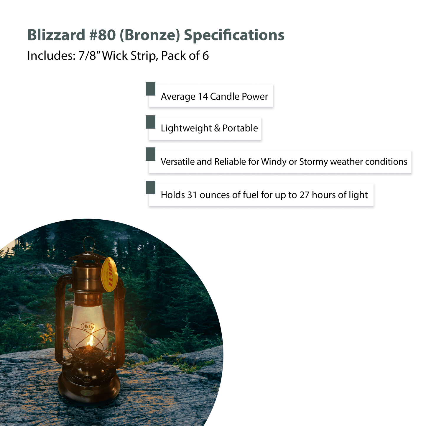 Light Of Mine - Dietz #80 Blizzard Bronze Oil Lantern with Replacement Wick Strips (Bronze)